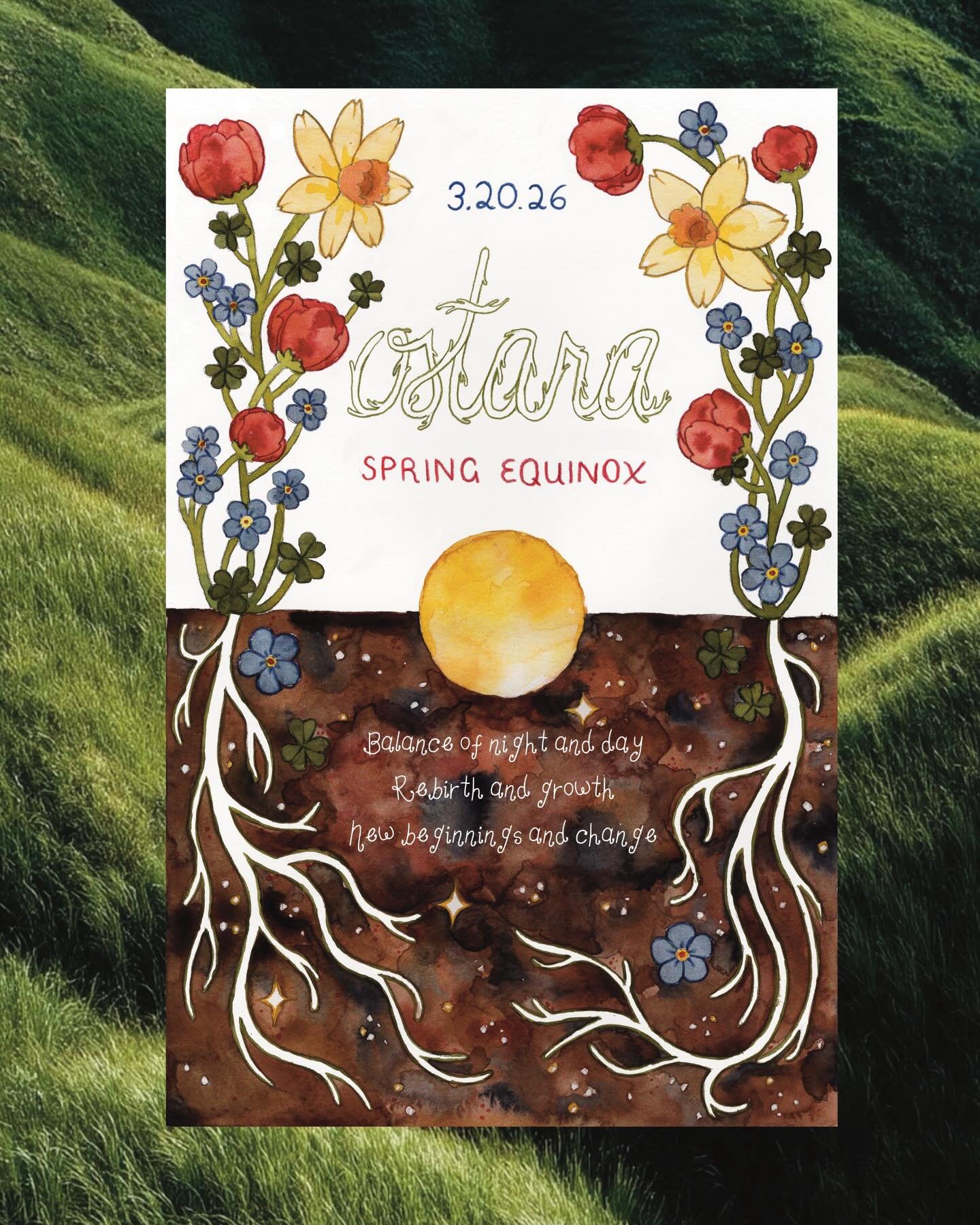 Tomorrow is the spring equinox, also known as Ostara! Take the day to celebrate springtime, the new year, and all the life that is blooming. I spent the day making an even poster for the day, and I&rsquo;d love to do more of these for niche holidays 