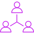 Icon showing a network or connection between three people, represented by purple human icons connected by lines.