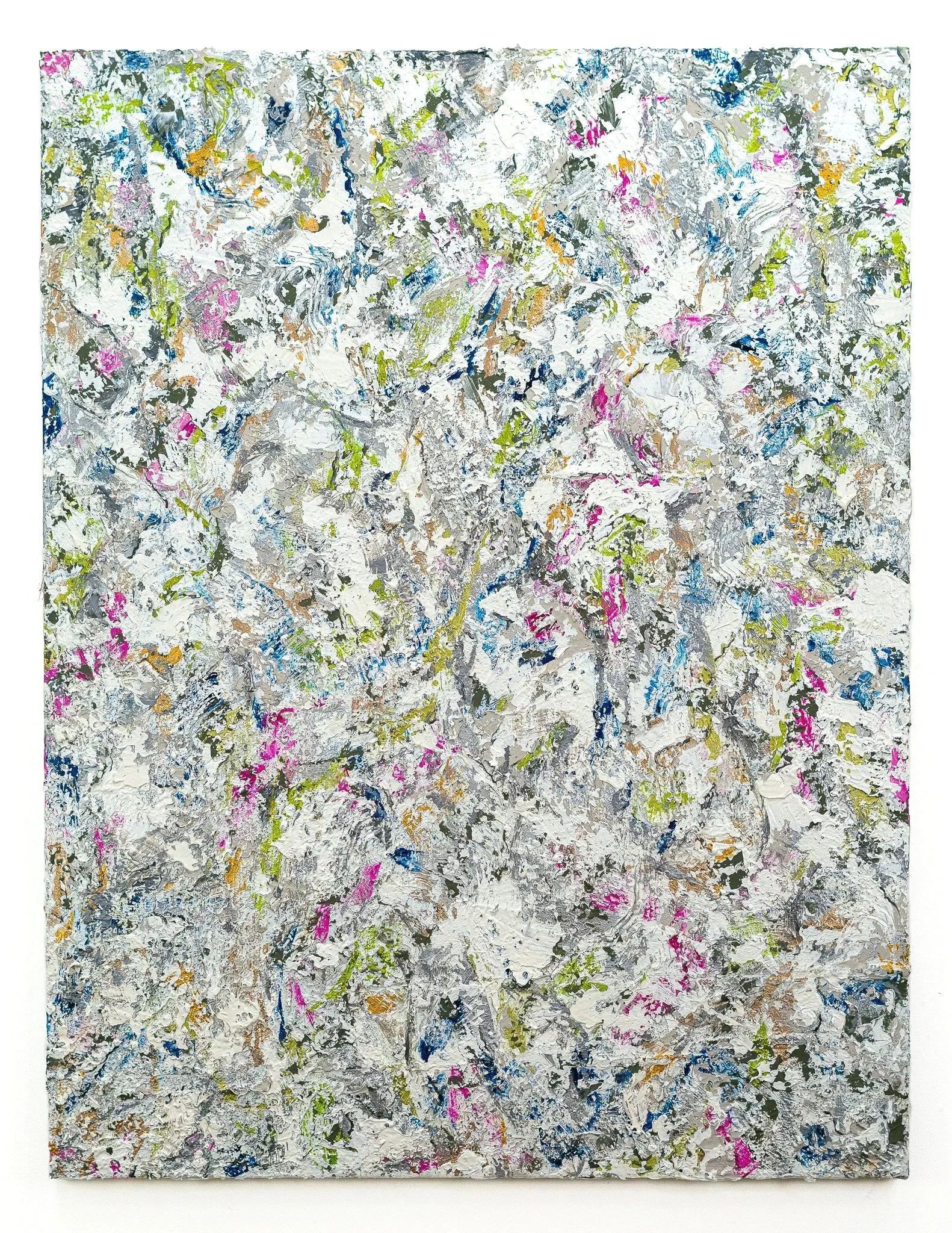 MM II, 2019–2022. Acrylic, mixed media, and oil on canvas mounted on board. 61 × 46 in