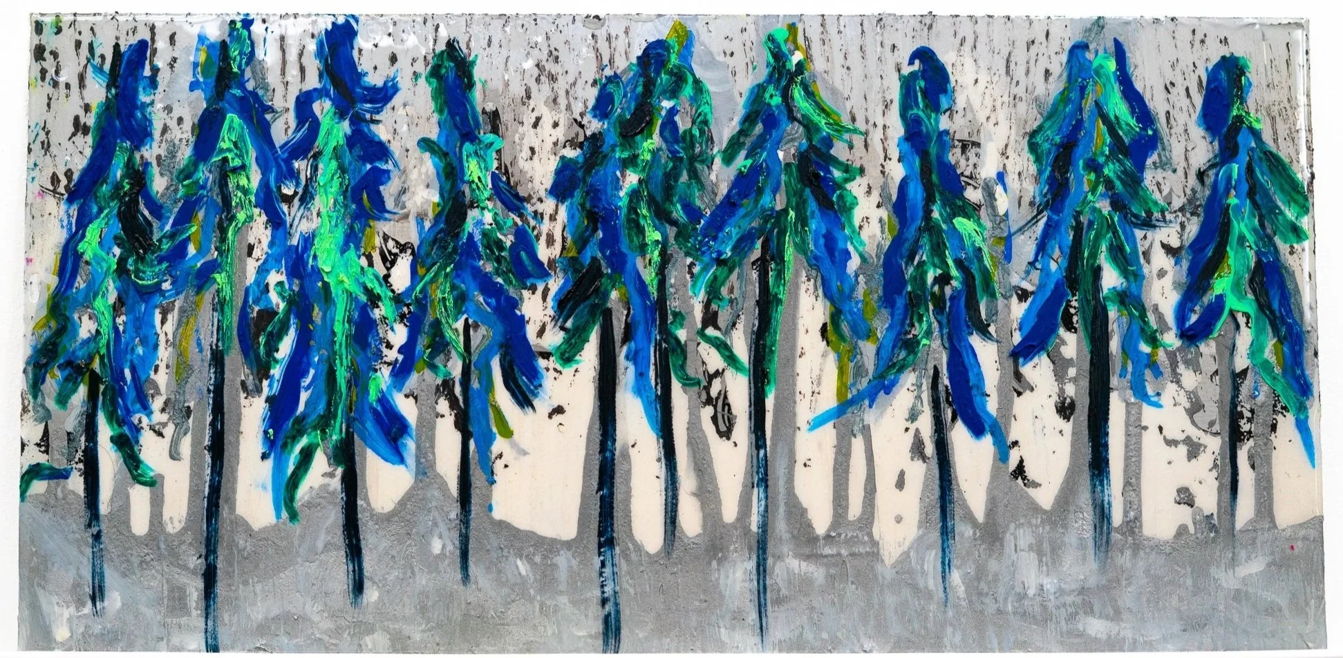 Crested B, 2021. Acrylic, resin, and oil on aluminum. 12 × 24 in 