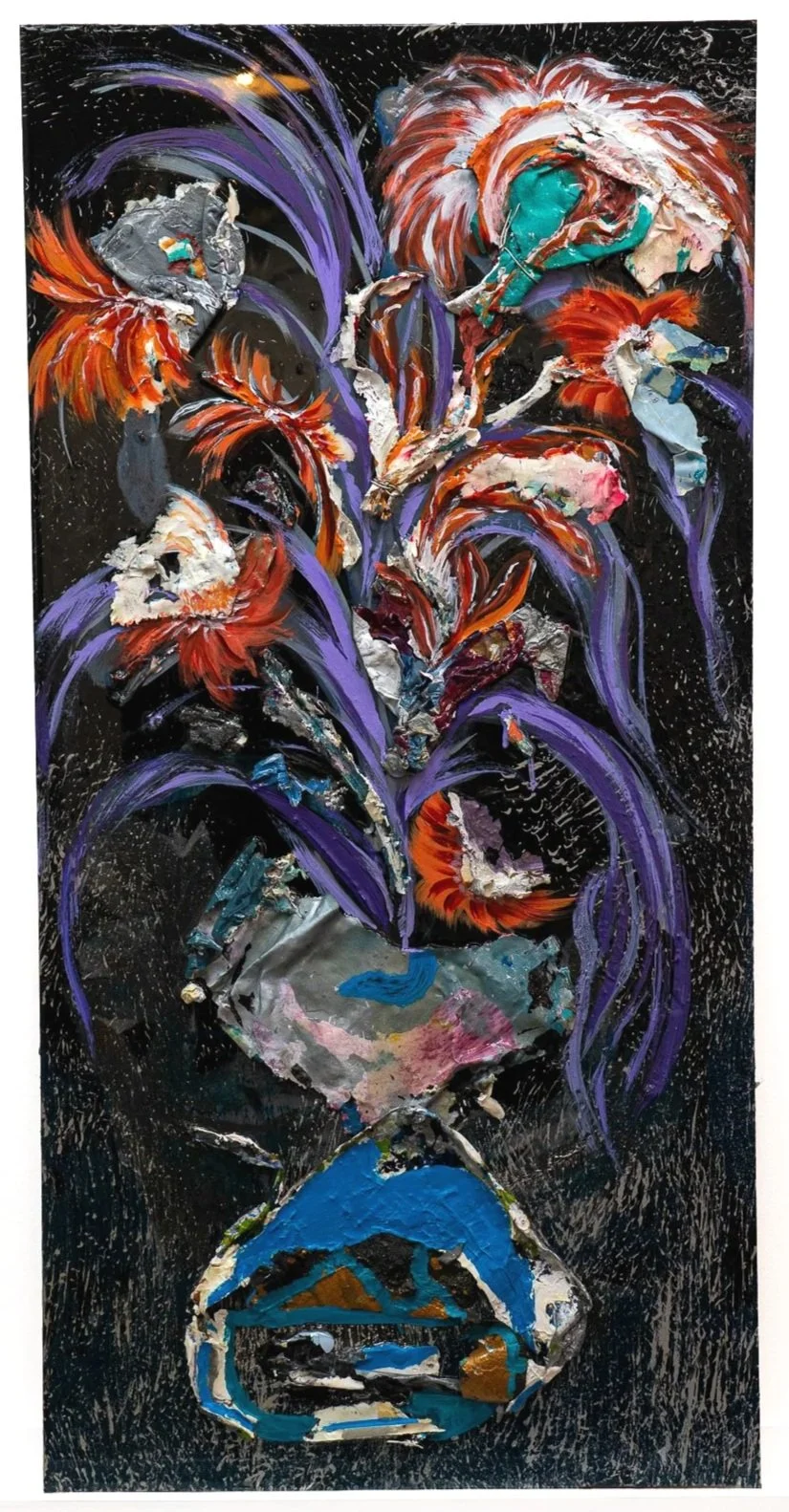 Elisabeth, 2023–2024. Acrylic, paint skins, and oil on board. 48 × 24 in 