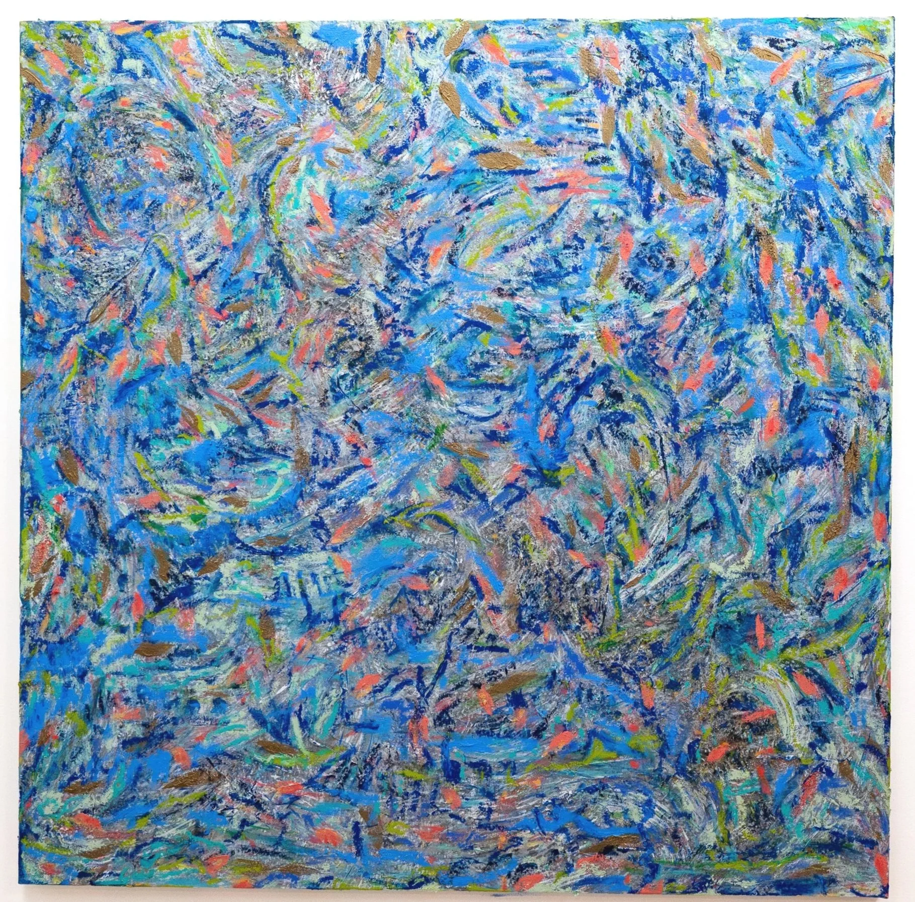 Clavis, 2025. Pastel, acrylic, oil, and oil stick on canvas mounted on board. 60 × 60 in 