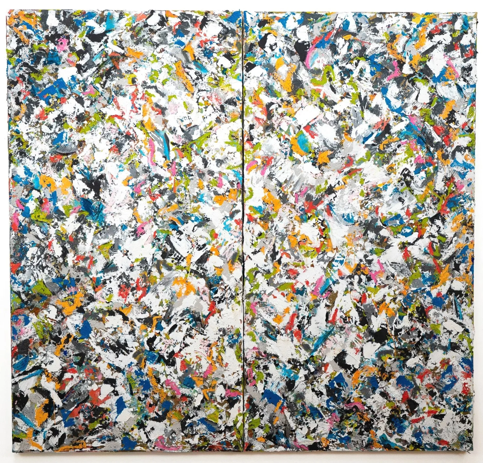 City on a Hill, 2020–2023. Pastel, acrylic, oil, and oil stick on canvas mounted on board. 72 × 77 in 