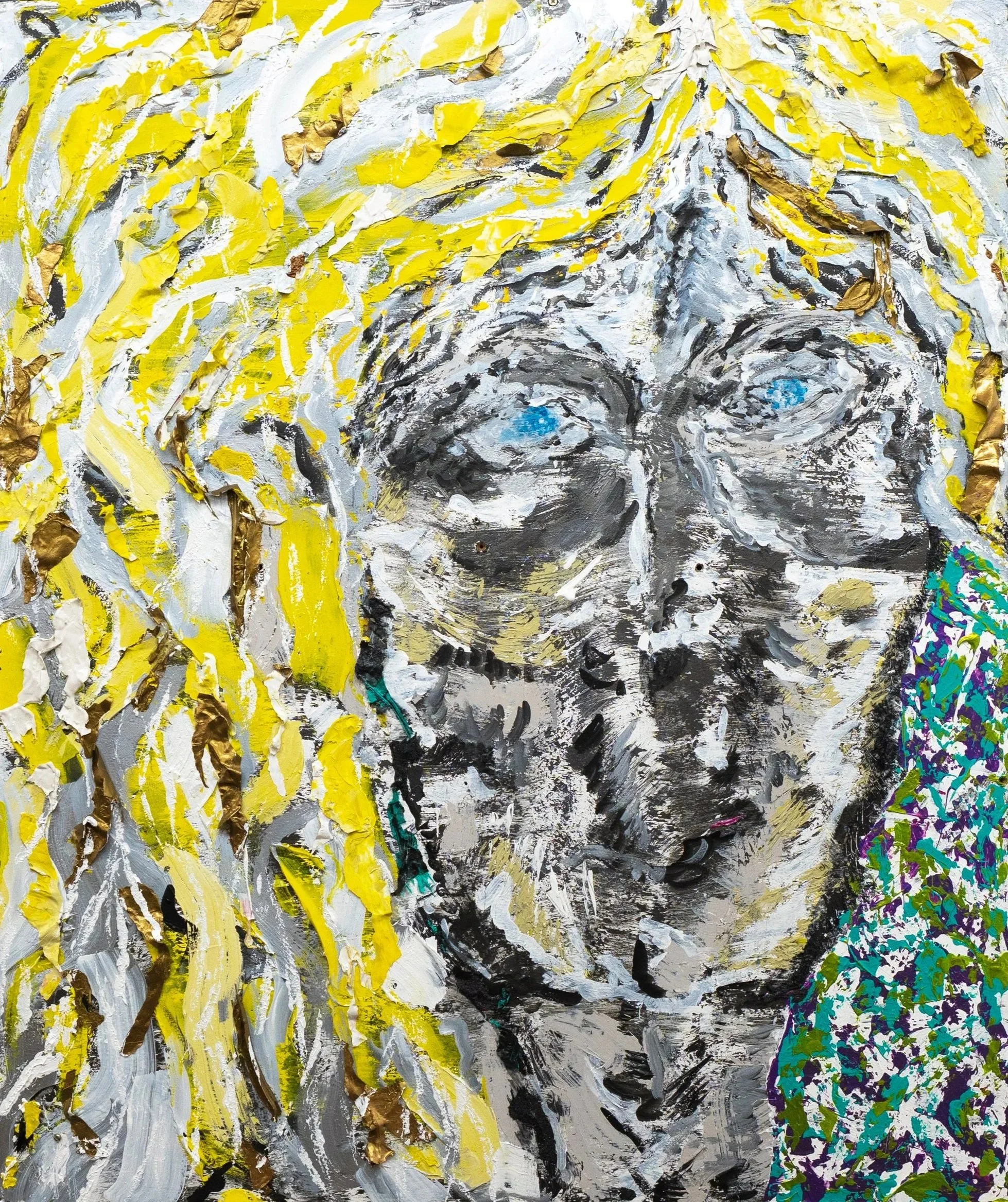 Behind Blue Eyes
2020-2022 
Acrylic, Charcoal & Oil on Board 
49 x 43