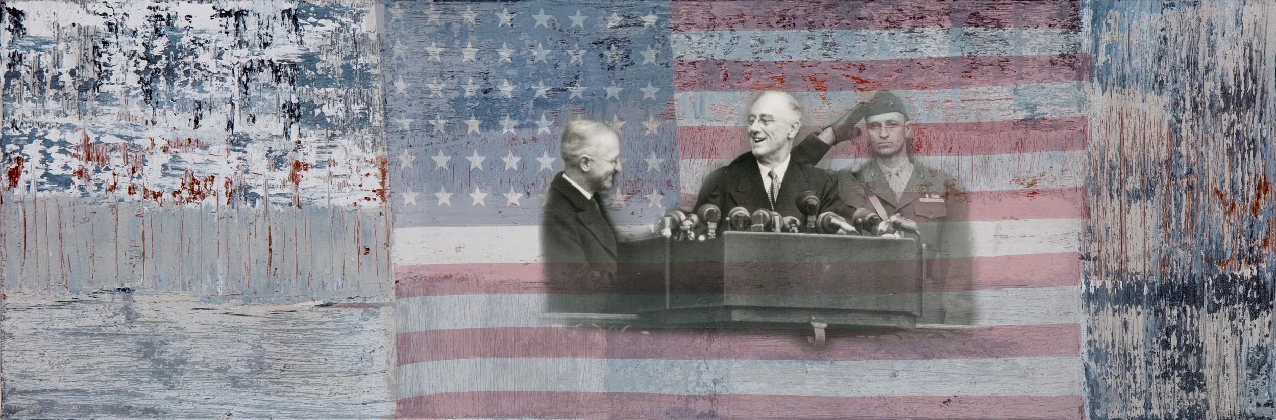 4th Term. Mixed media photo collage on canvas. 30 × 76 in 