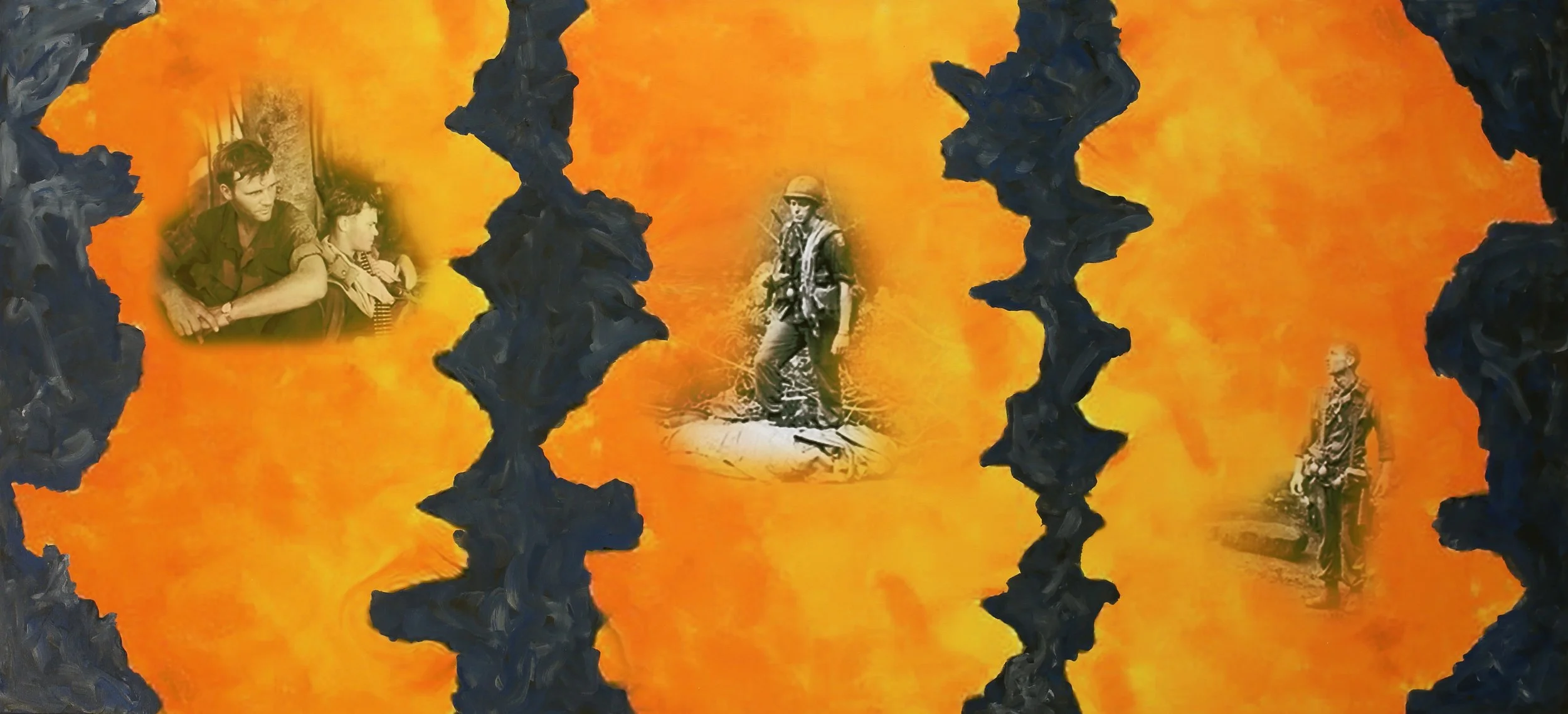 Our Boys. Mixed media photo collage on canvas. 30 × 72 in 