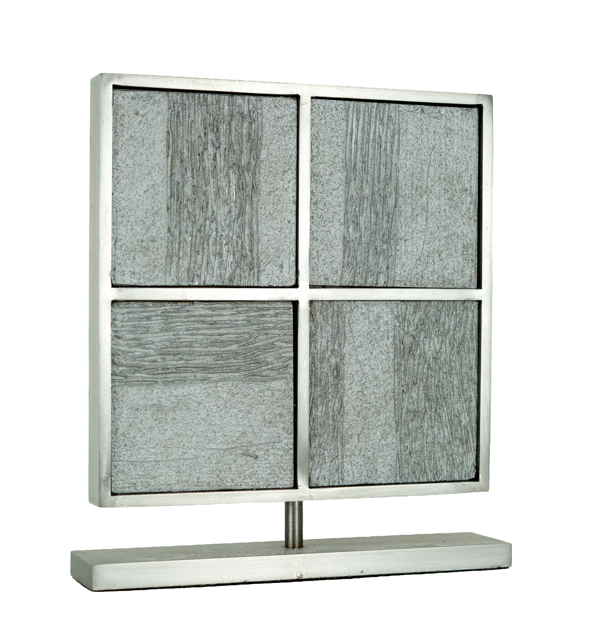 Ascendancy II, 2018. Acrylic, resin, and stone mounted in steel. 20 × 20 × 2 in 