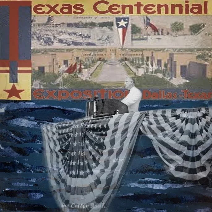 I Salute the Empire of Texas. Mixed media photo collage on canvas. 58 × 40 in 