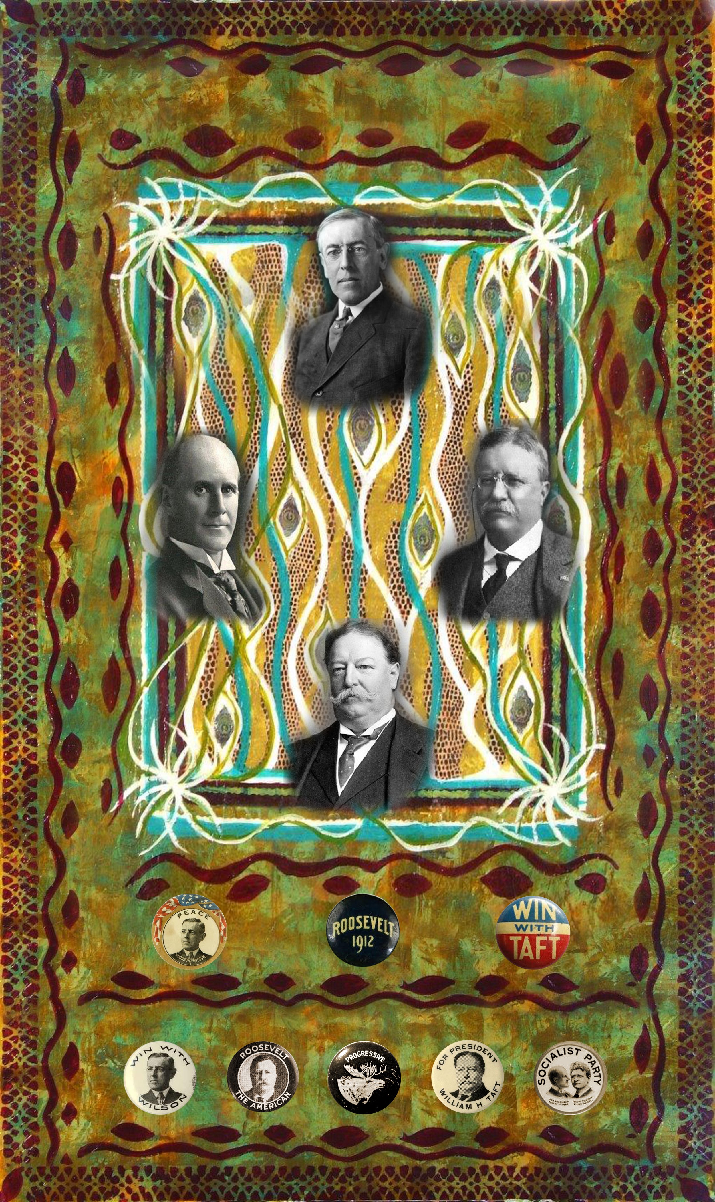 Bull Moose 1912. Mixed media photo collage on canvas. 58 × 40 in 