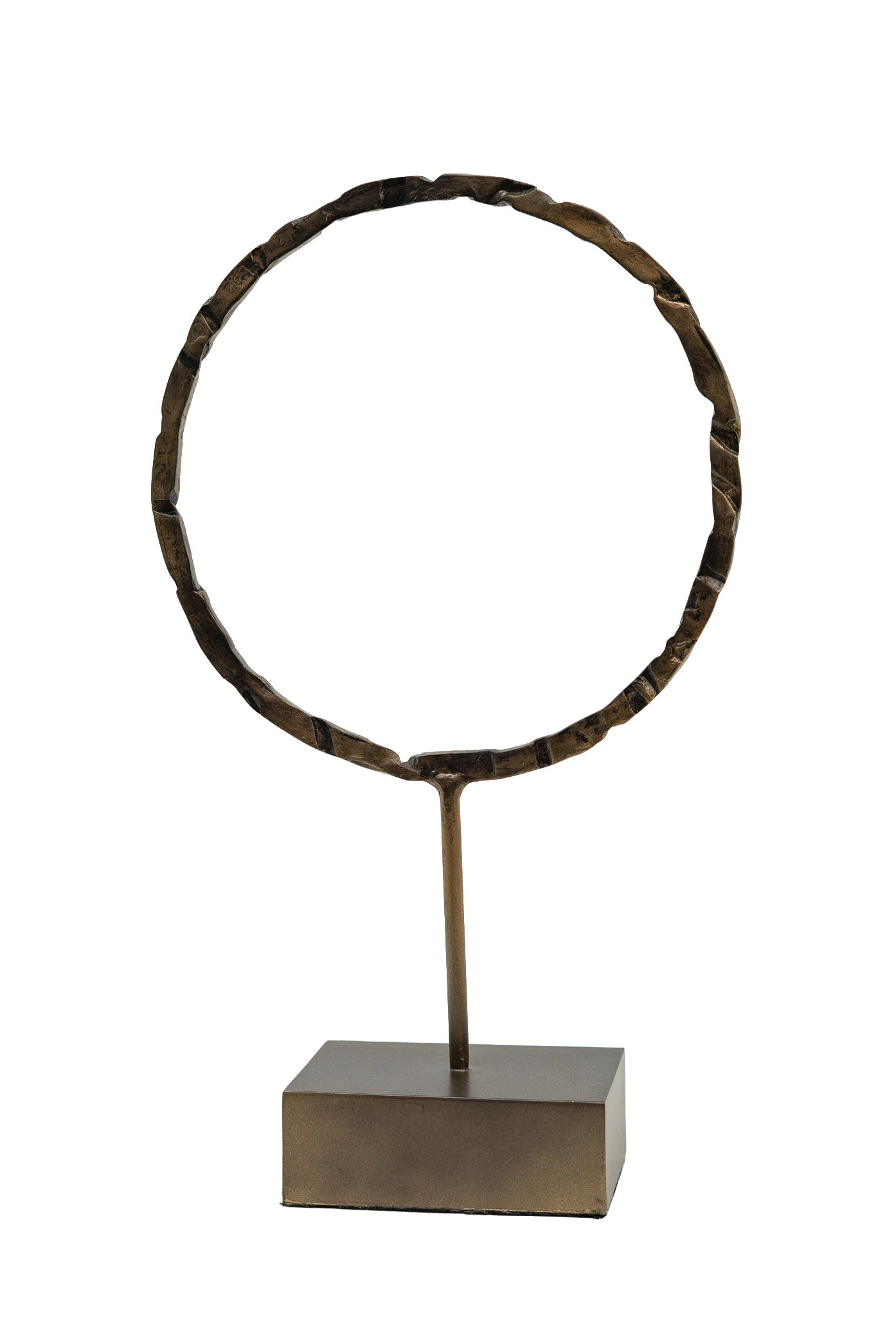 An award trophy featuring a circular frame resembling a stylized tennis racket, mounted on a rectangular base.