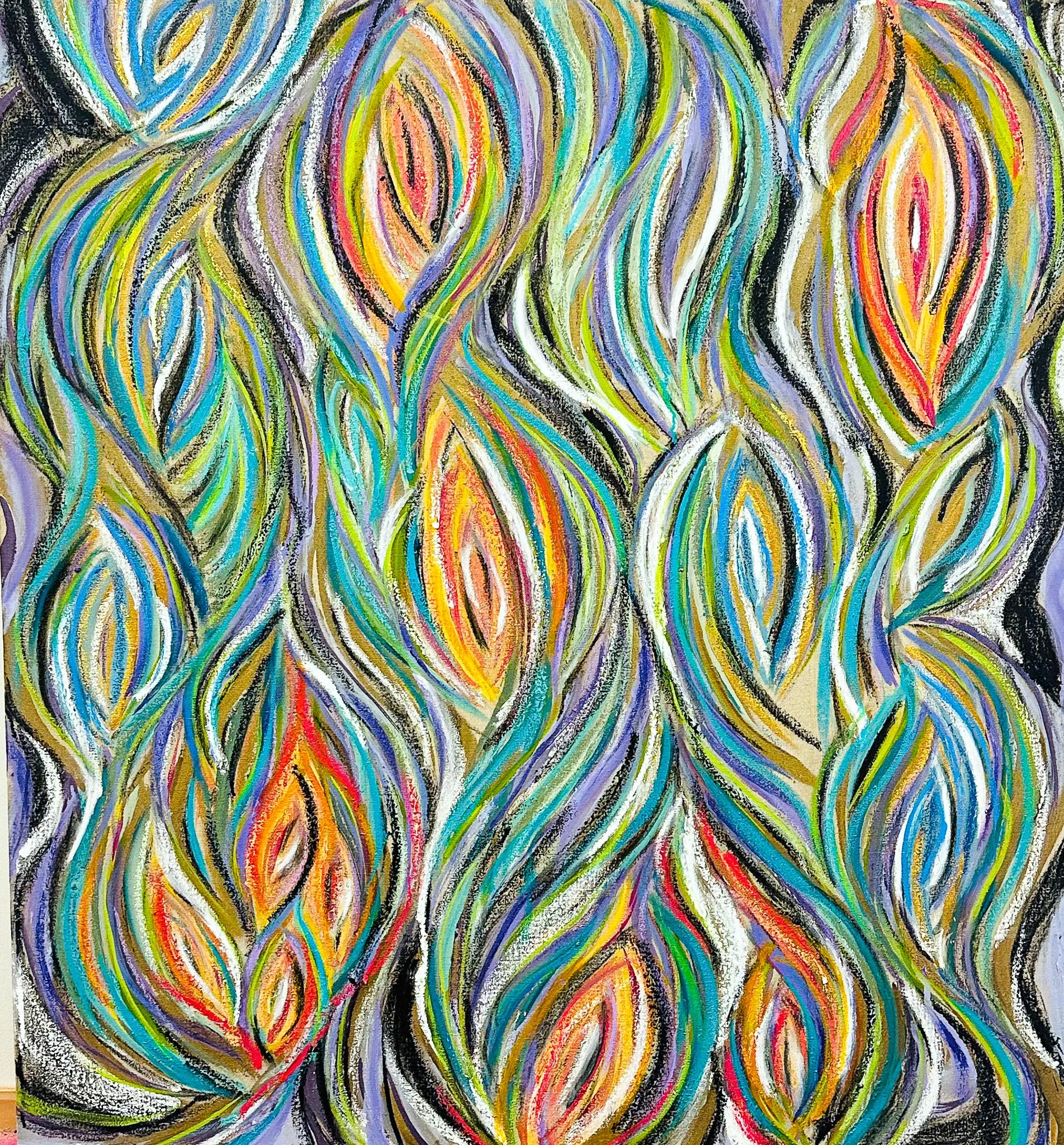 Sirens I, 2023–2025. Pastel, charcoal, acrylic, oil, and oil stick on linen. 42 × 44 in 