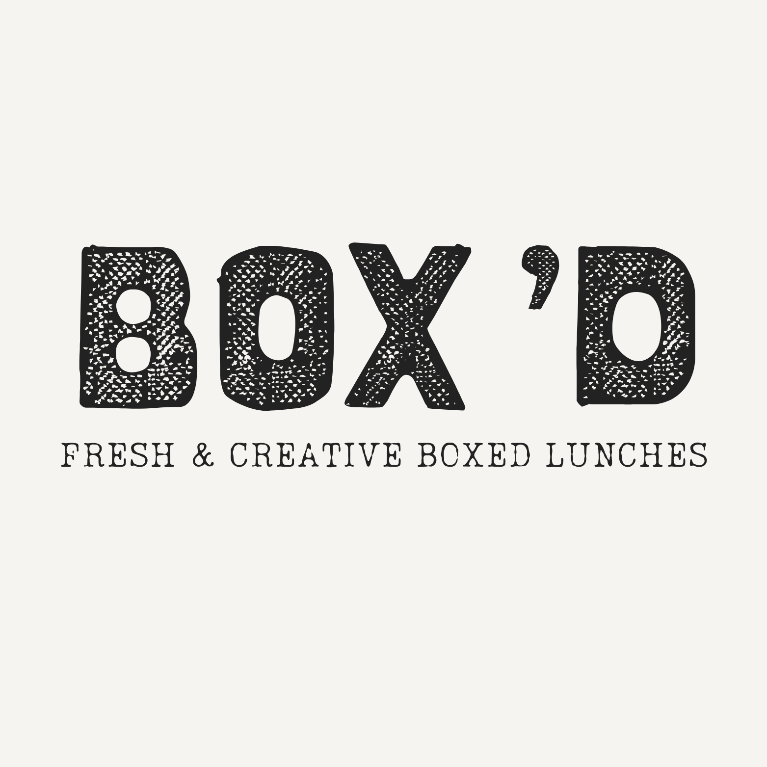 Logo for Box'd, a food business featuring fresh and creative boxed lunches.