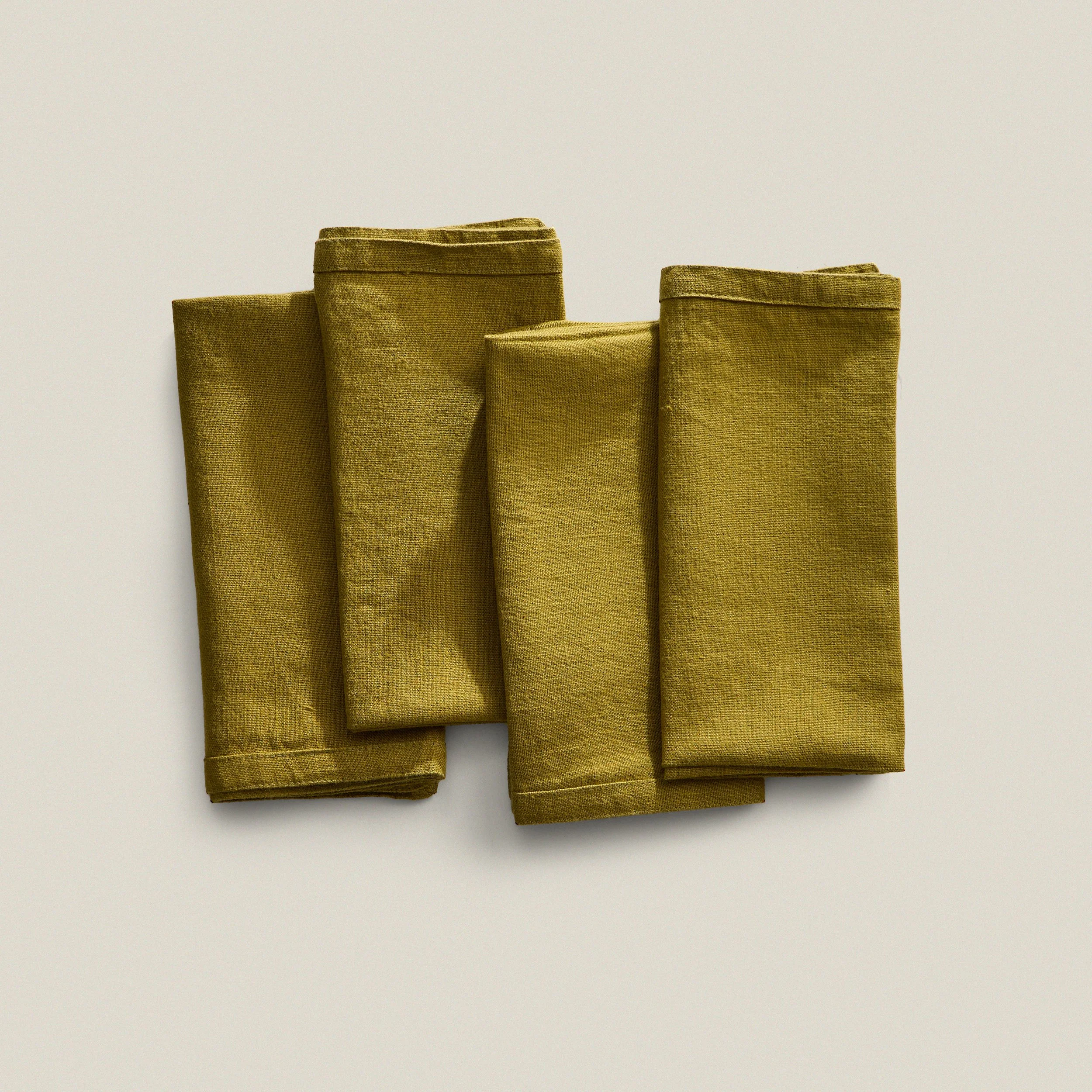 Set of moss green linen napkins