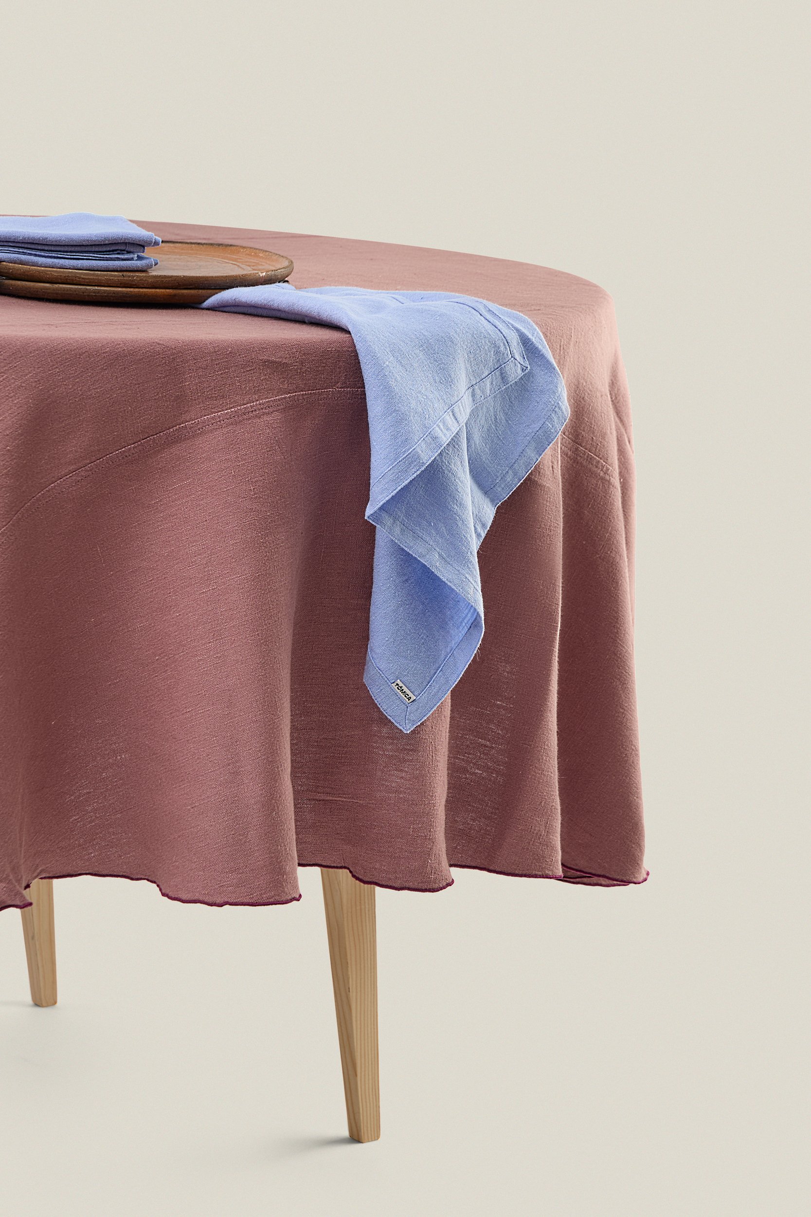 Purple round linen tablecloth