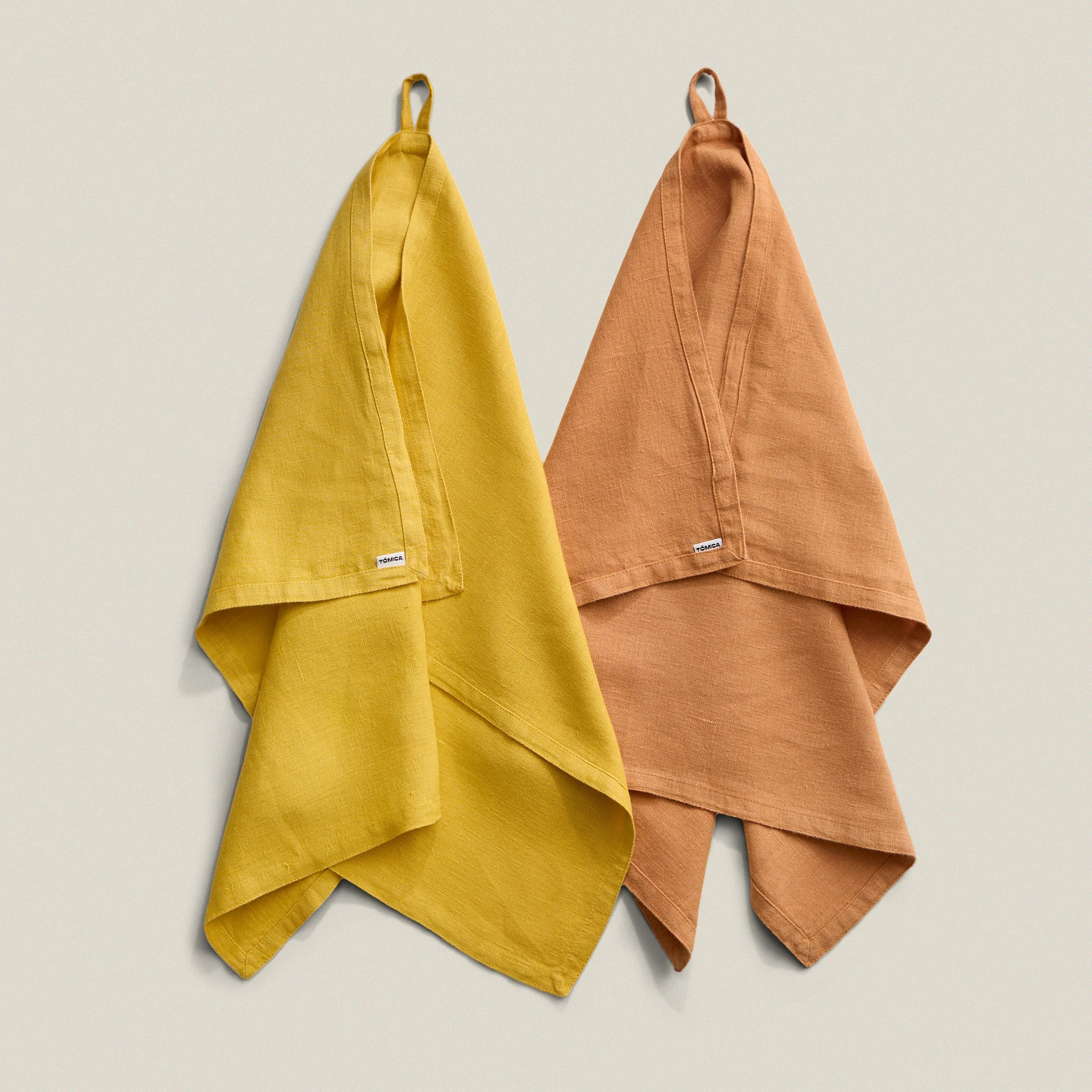 Orange/yellow linen kitchen towels