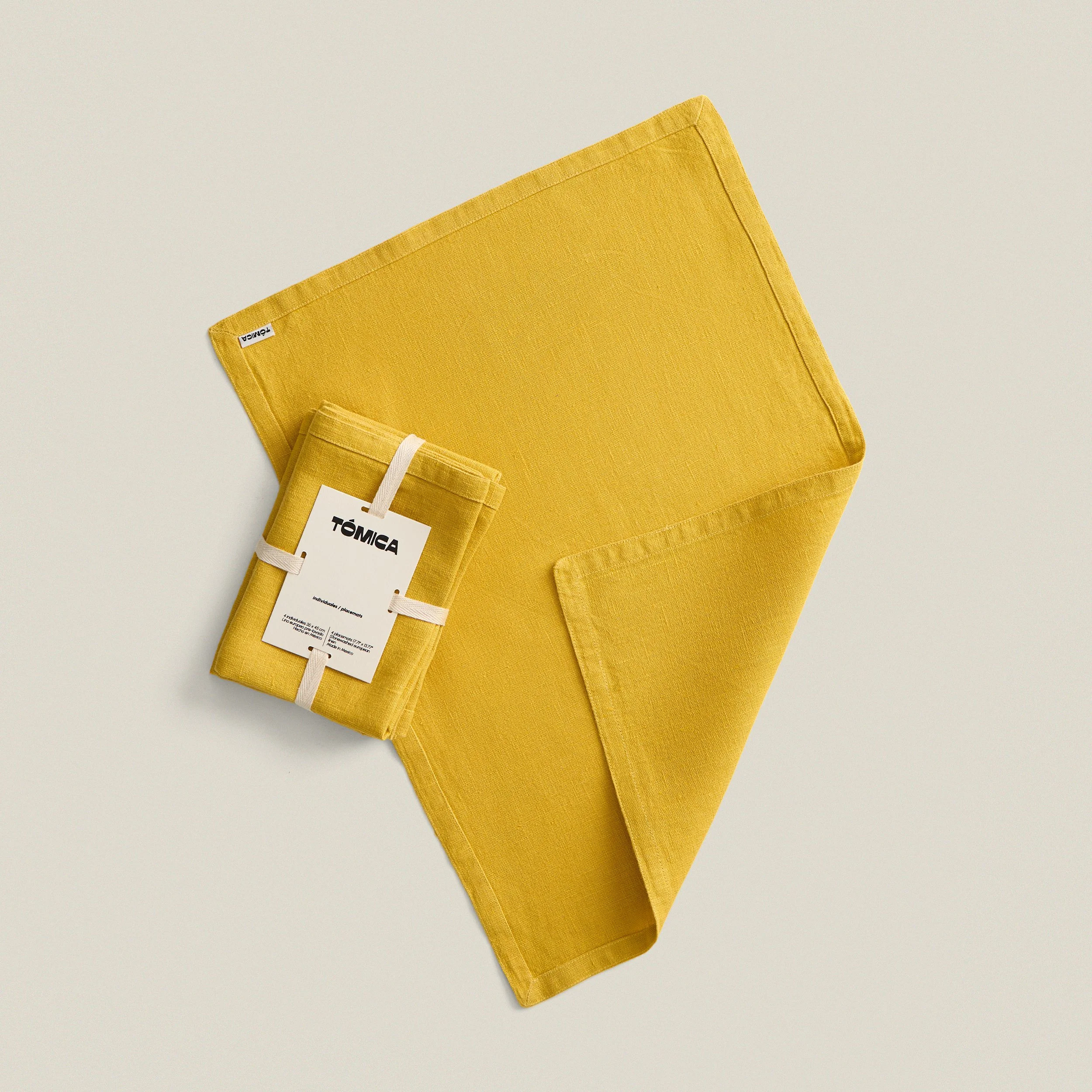 Yellow linen placemat set
