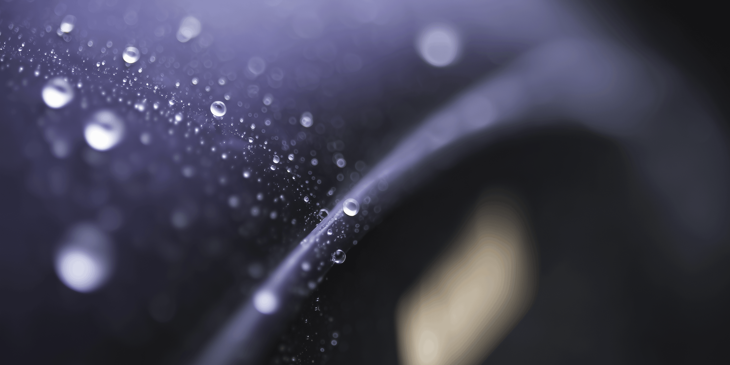 Close up of water droplets on a dark curved surface, used as part of By Goldenburg’s visual language for paint shine and surface protection.