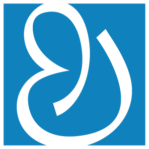 A blue square with a stylized black and white ampersand symbol in the center.