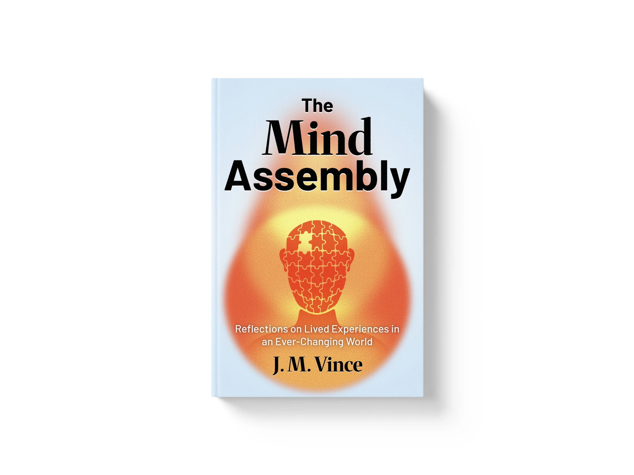 Book cover titled 'The Mind Assembly' with a stylized illustration of a brain made of interlocking puzzle pieces in red and orange, and a human silhouette filled with puzzle pieces, against a light background.