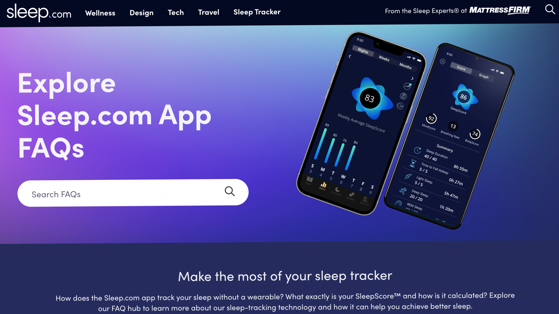 Sleep.com app help hub.