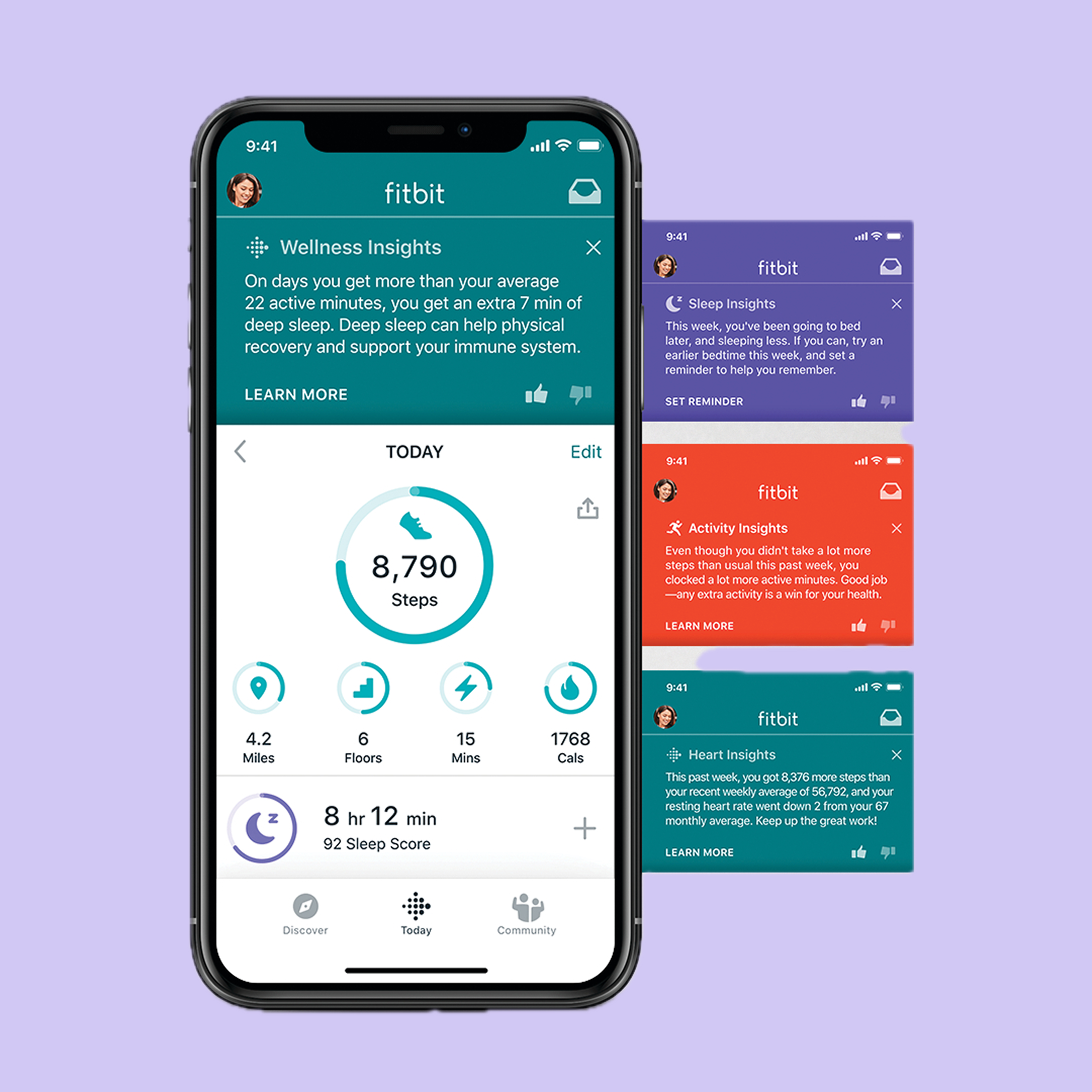 A phone screen showing Fitbit Insights