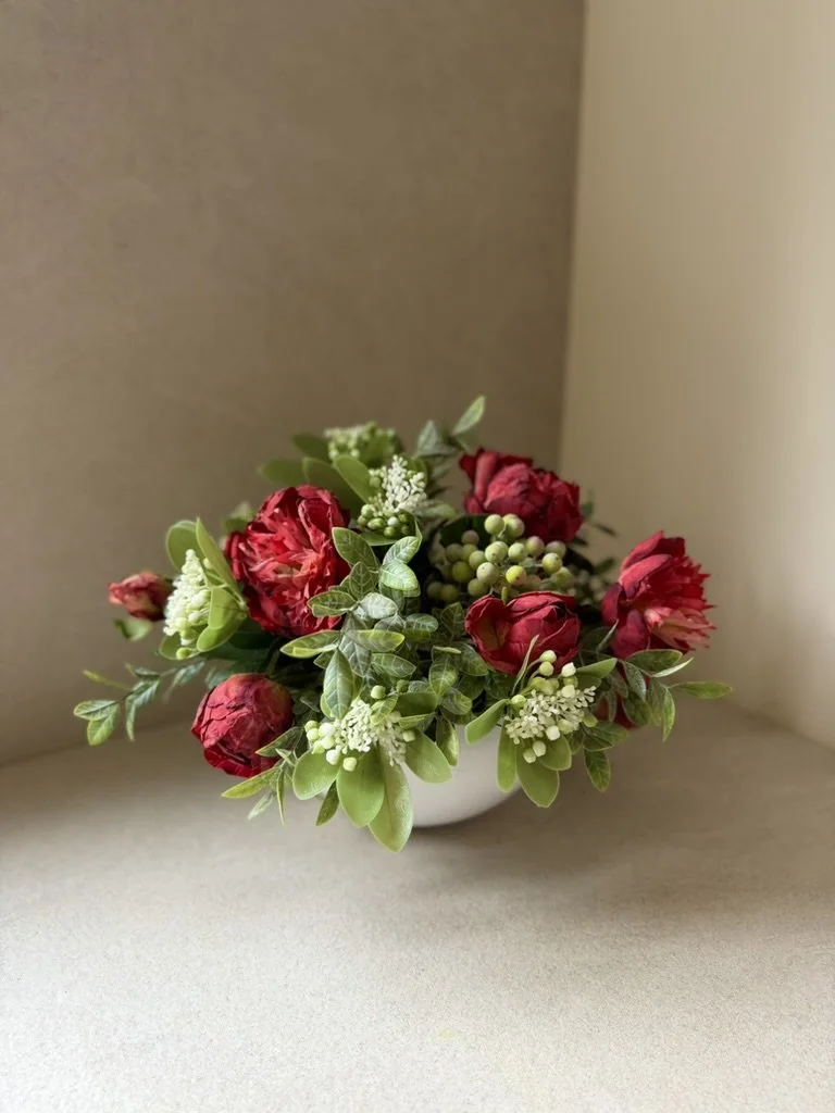Red Peonies and Green Berries