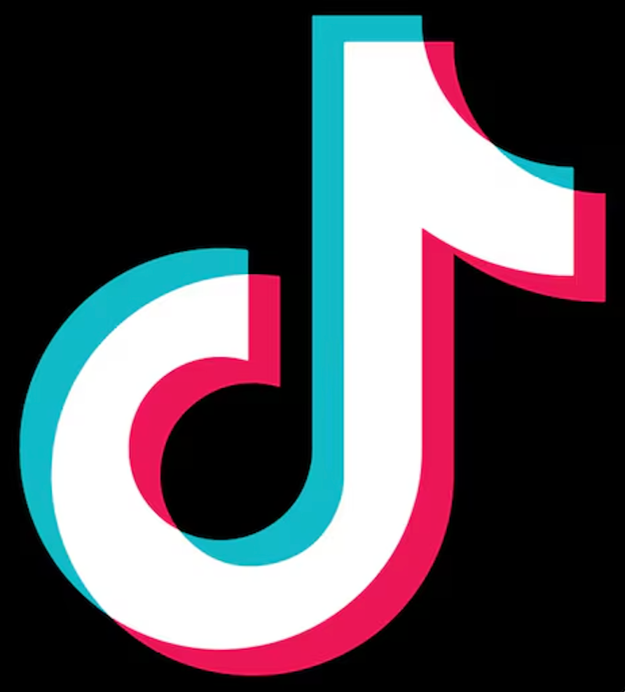 The TikTok logo, featuring a stylized musical note in black, white, pink, and blue against a black background.
