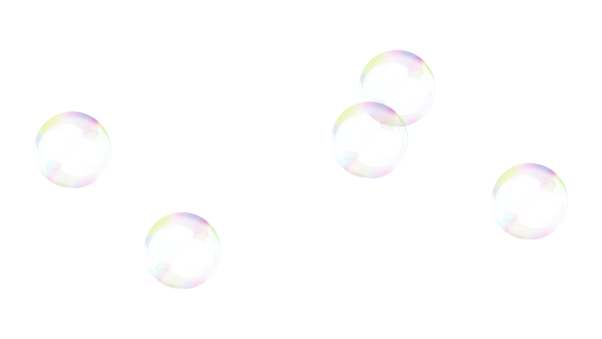 Graphic with four iridescent bubbles