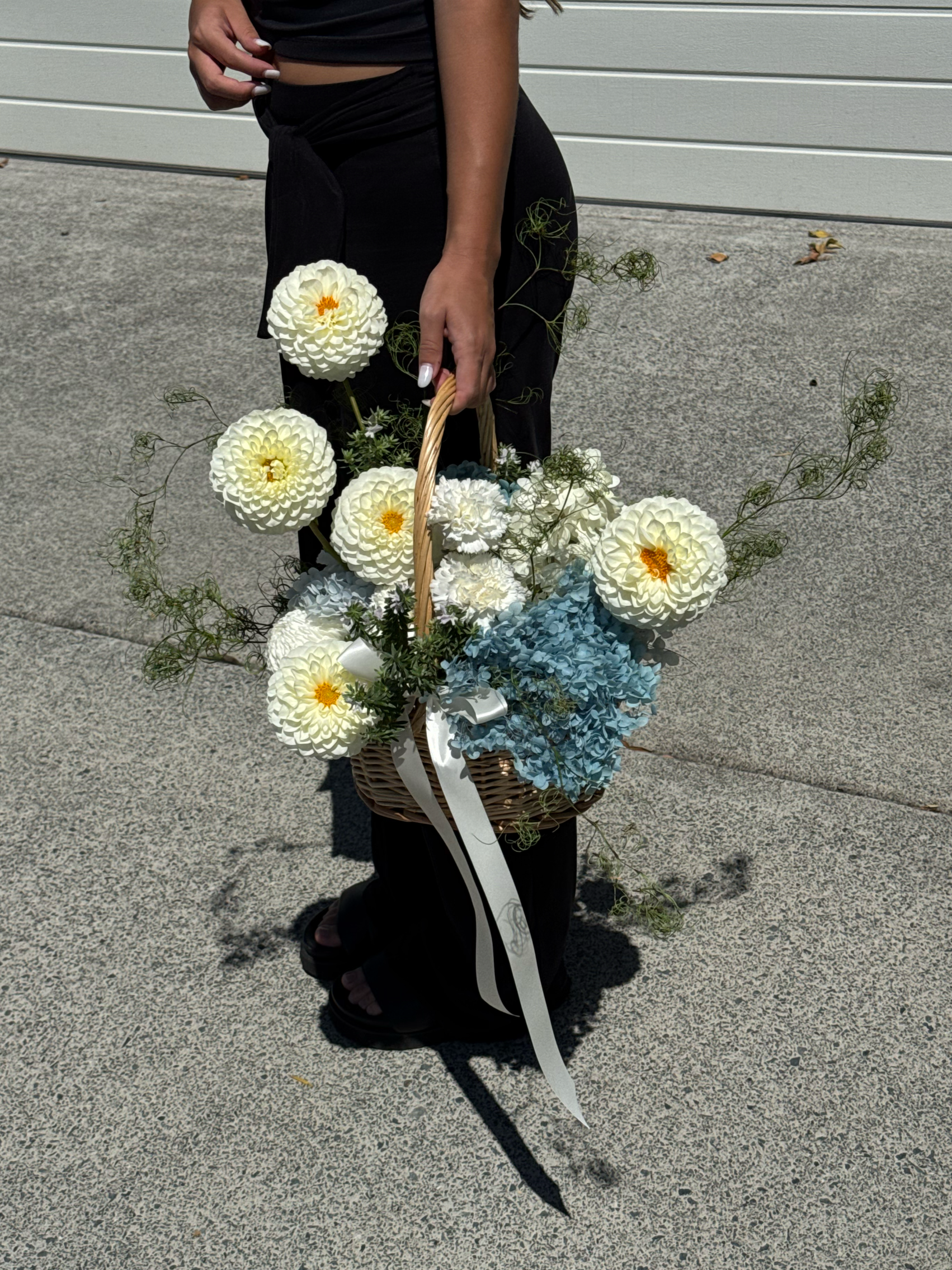 Blue and White Baby Shower Basket Flowers