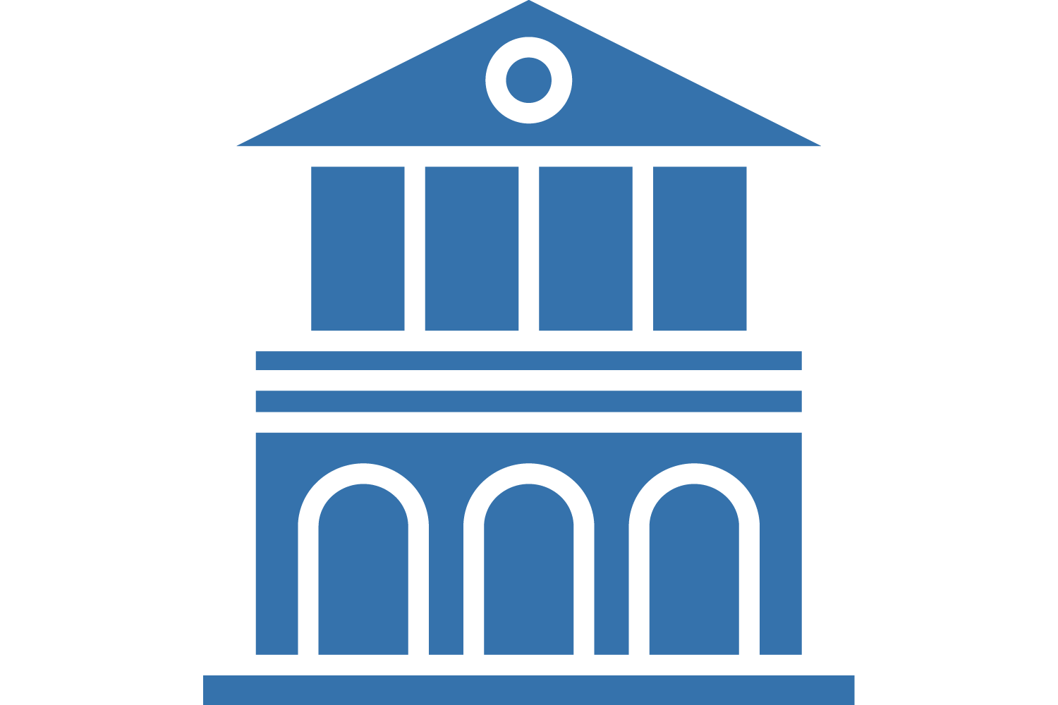 Icon of a college building with columns, a triangular roof with a circular detail.