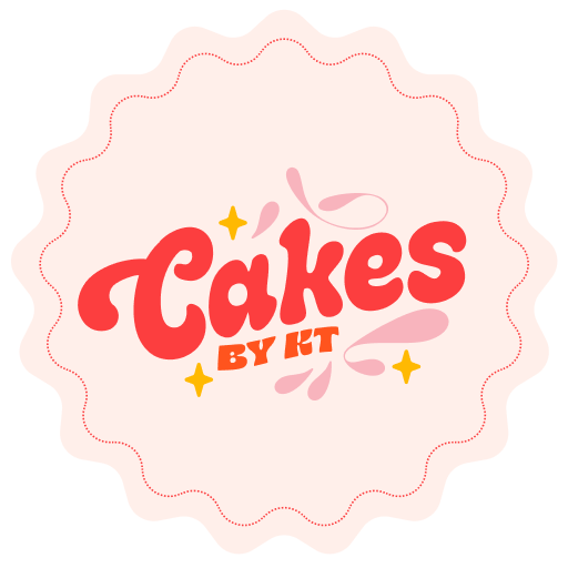 Logo for Cakes by KT with decorative pink and yellow accents
