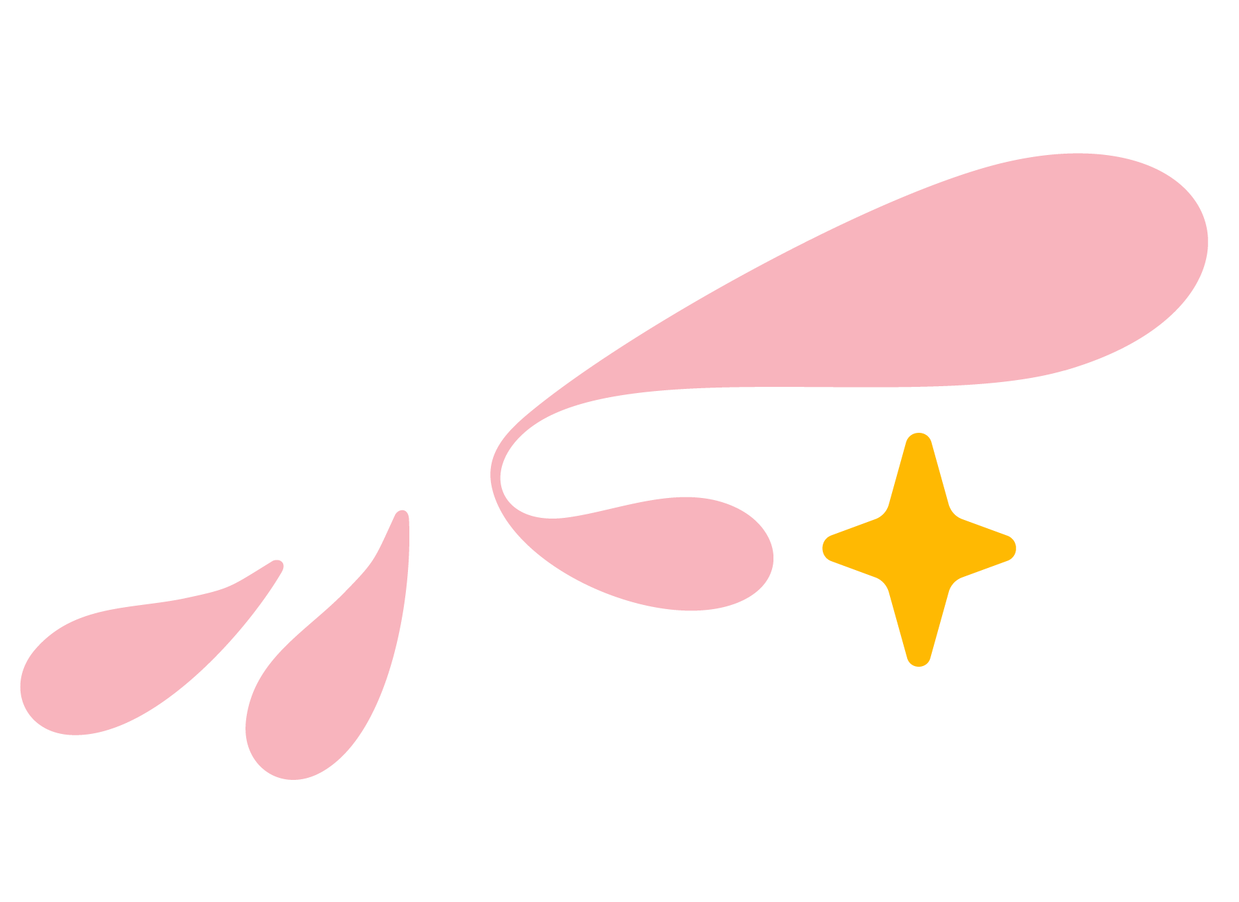 A decorative illustration of a pink feather with a yellow star-shaped spark nearby on a black background.