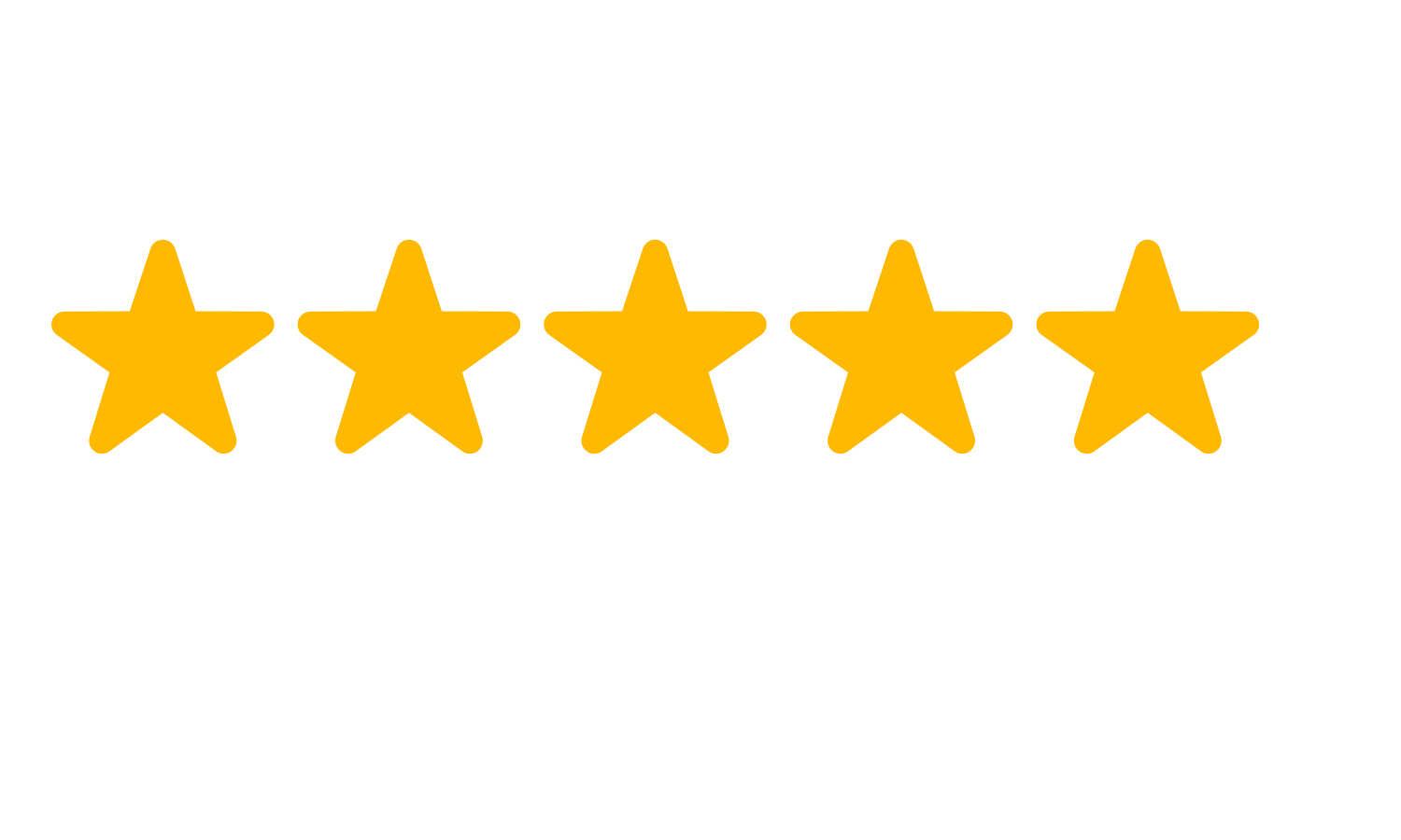 Five gold stars in a row with the text "Rated 5 Stars" above.