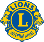 The Lions Club International logo featuring a blue and yellow emblem with a lion's head and the words 'LIONS INTERNATIONAL'.