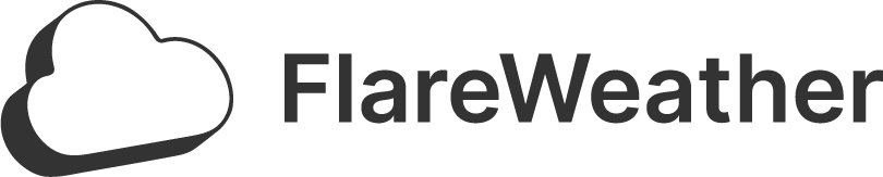 FlareWeather logo featuring a black cloud outline and the text 'FlareWeather'