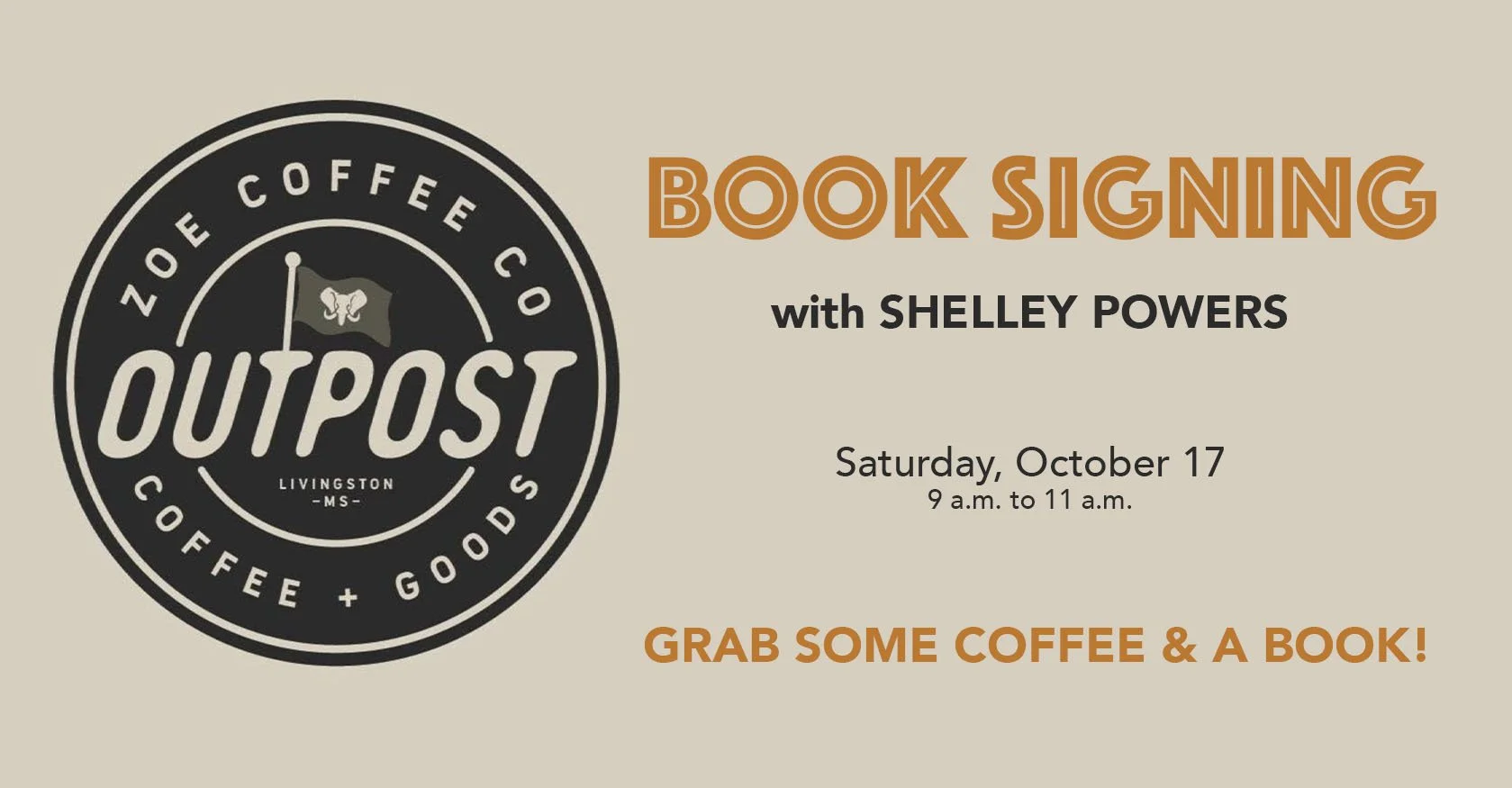 BOOK SIGNING | Zoe Coffee Co. : Outpost
