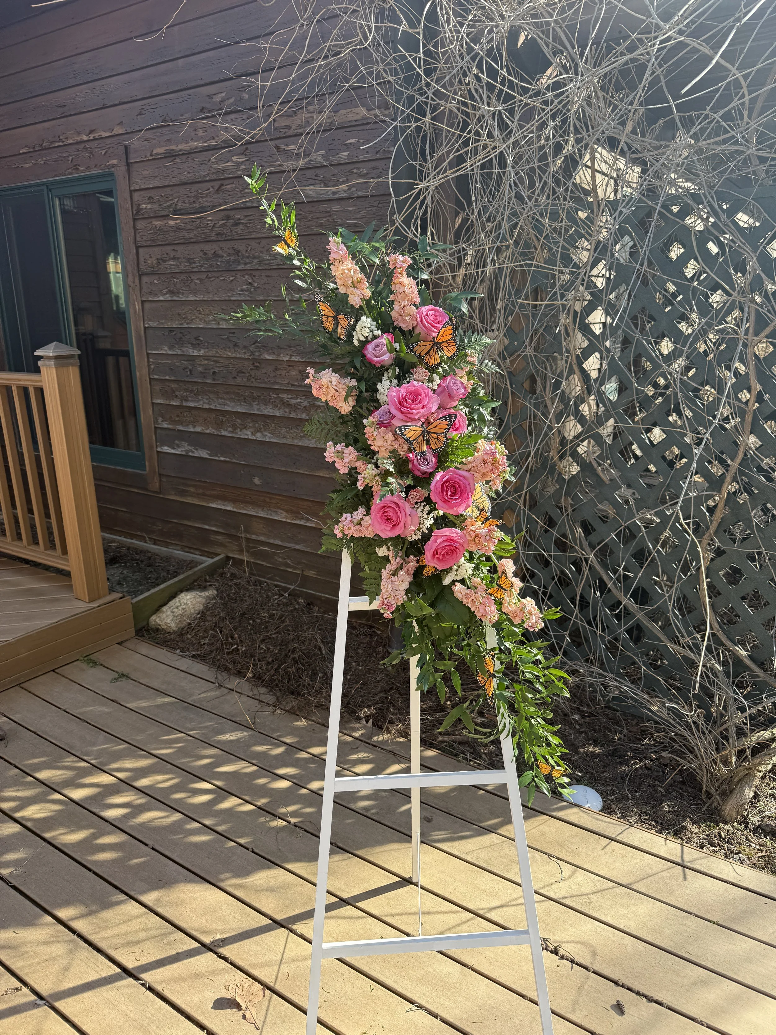 Elegant Pink Rose Sympathy Standing Spray