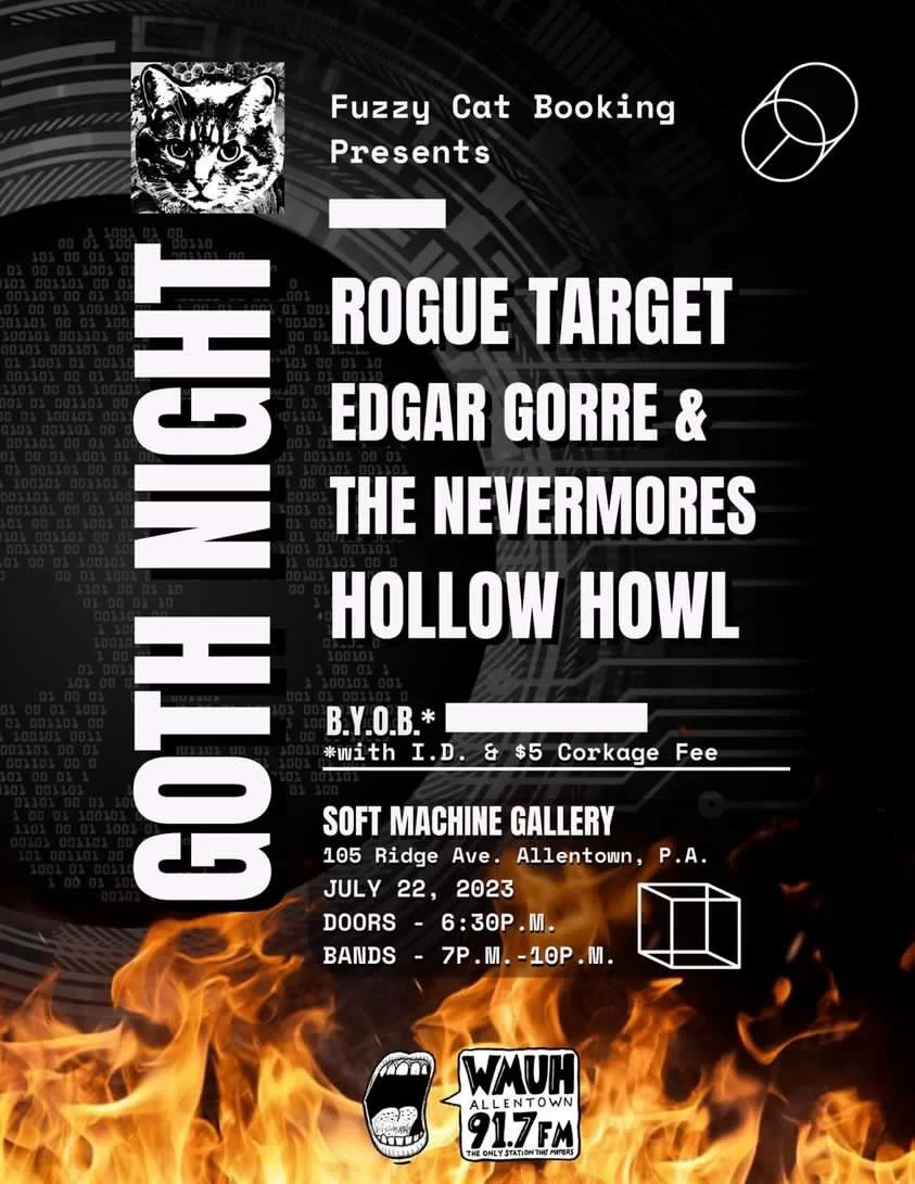 Fuzzy Cat presents Hollow Howl at Soft Machine Gallery, Allentown, PA with Rogue Target, Edgar Gorre & the Nevermores, 2023