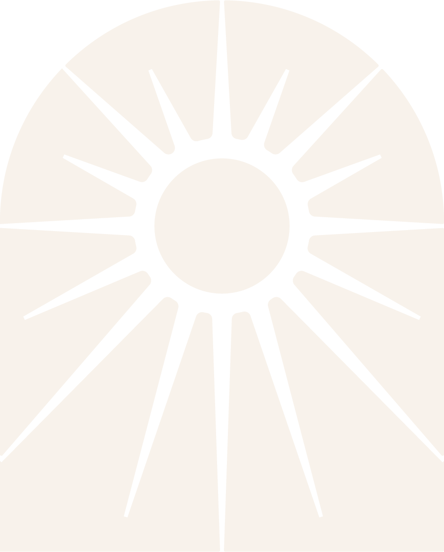 A black and white geometric pattern resembling a sun or star with radiating lines and a central circle.