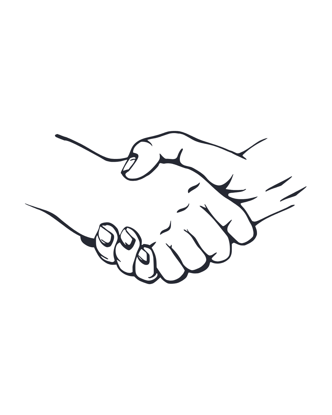 Line drawing of two hands shaking.