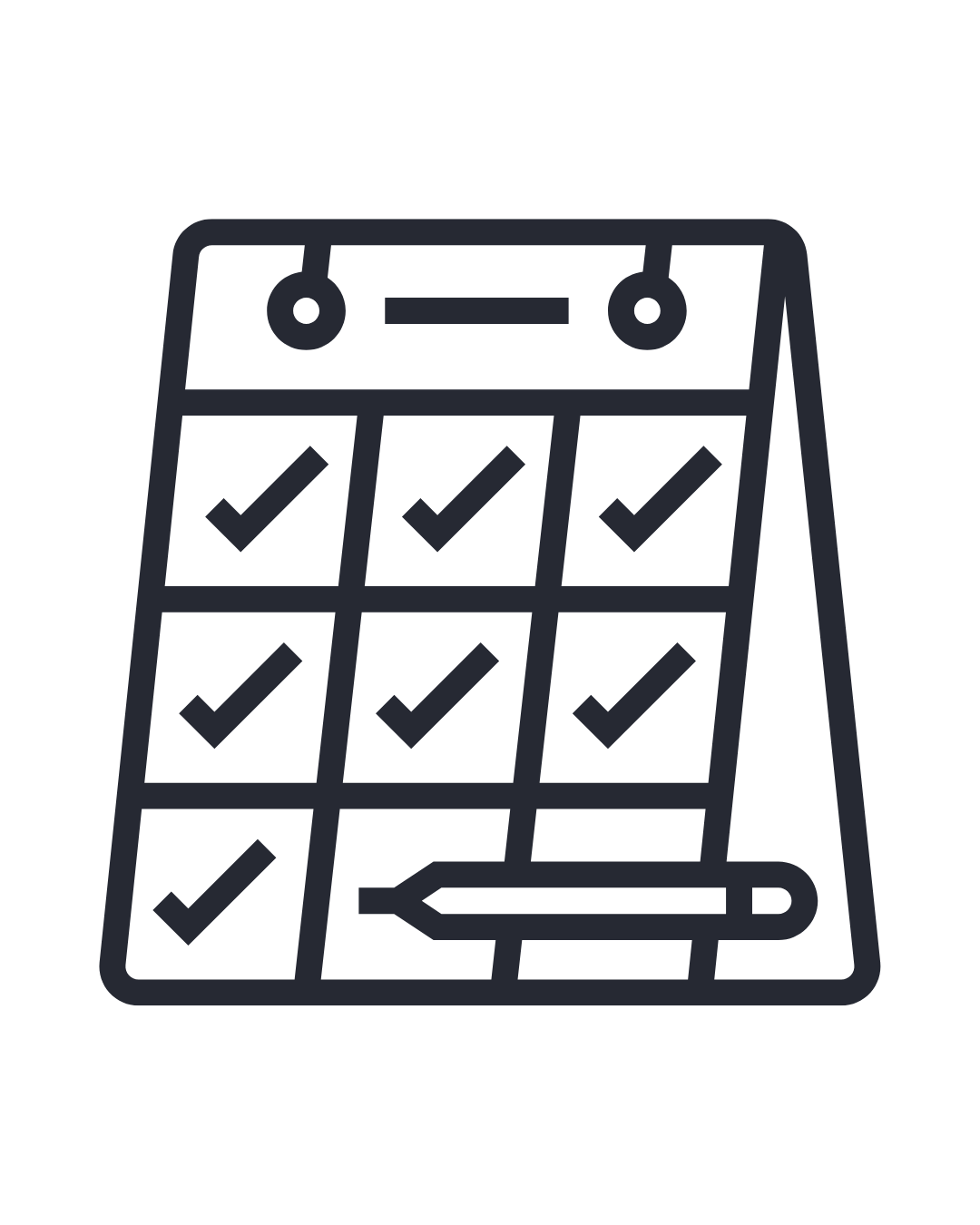 Outline of a calendar with checkmarks and a pencil.