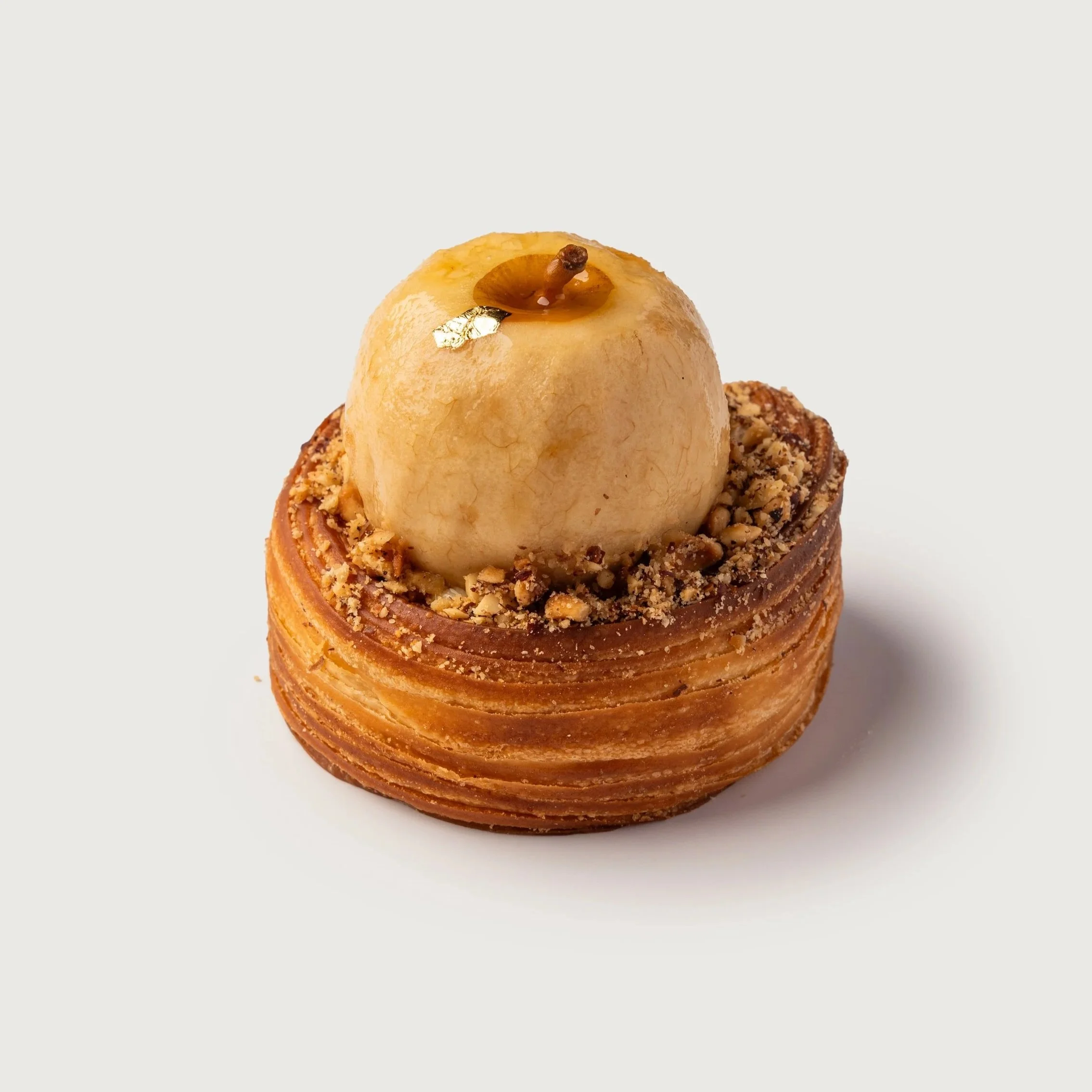 Apple tart with gold leaf — a signature French-inspired pastry from Social Goods Modern Bakery, Central Hong Kong.