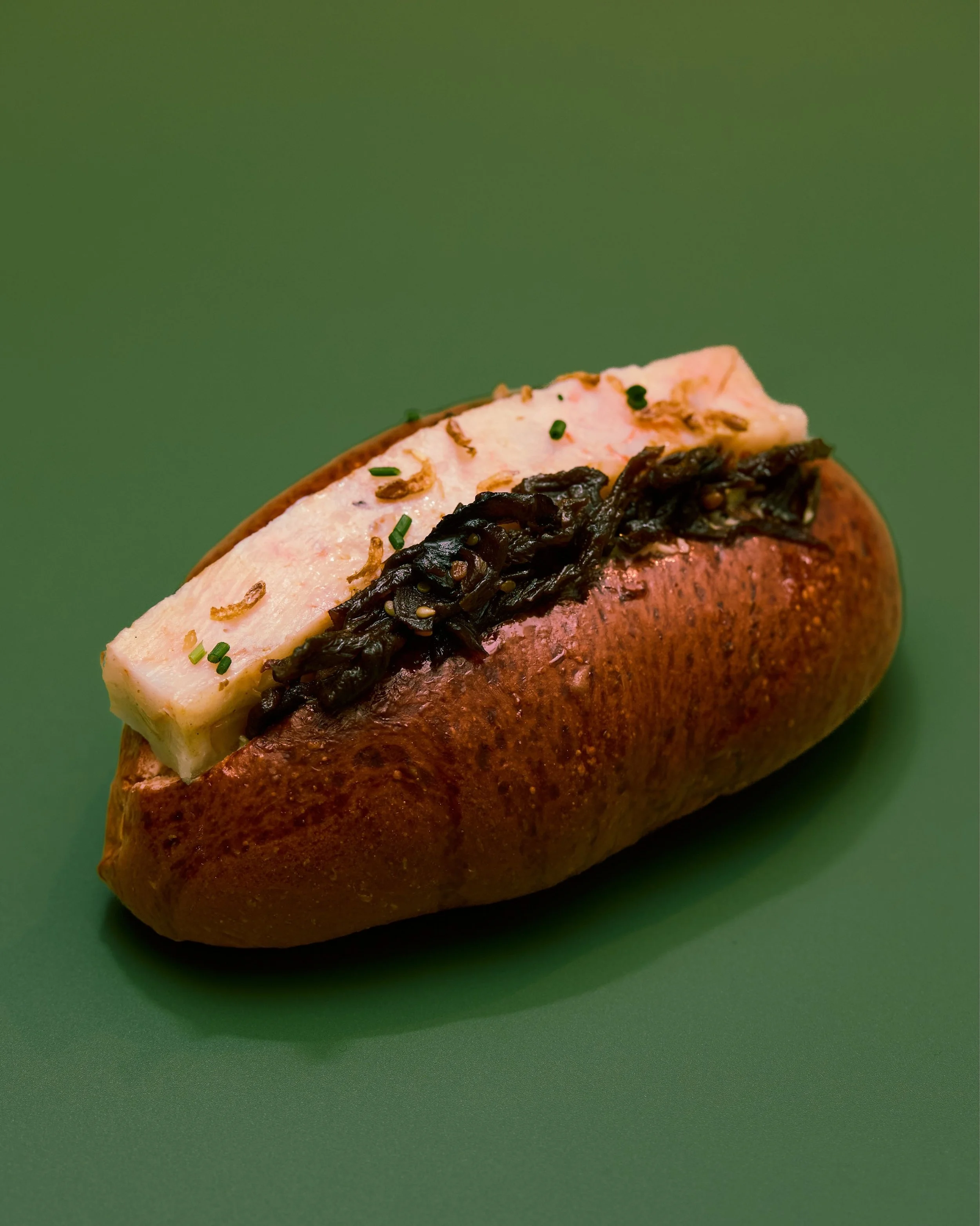 Prawn Floss Bun with marinated vegetables and topped with dried shrimp in Collaboration with JEE HK