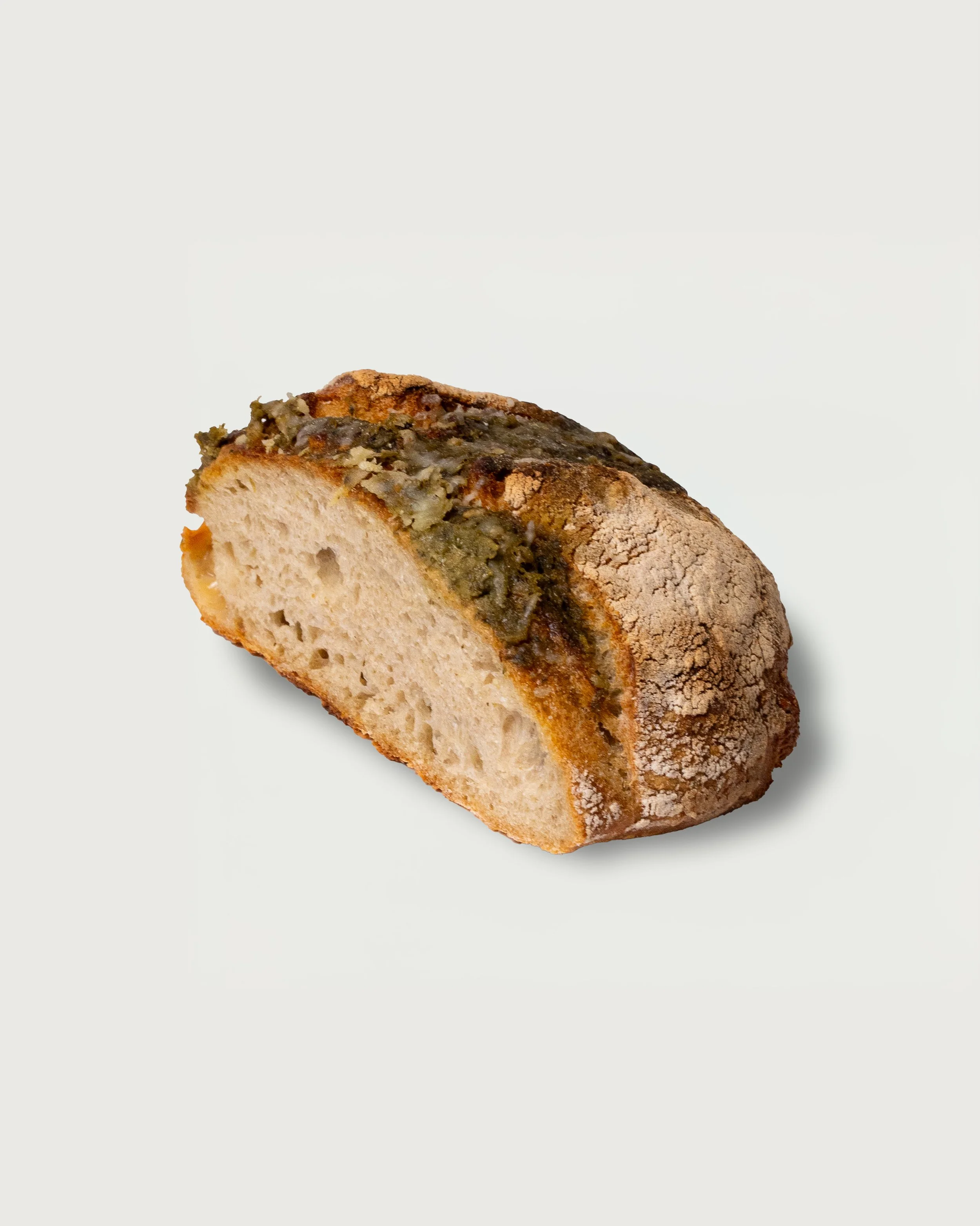 Pesto Parmigiano Sourdough — ancient grain sourdough with basil pesto and parmigiano, Social Goods Modern Bakery.