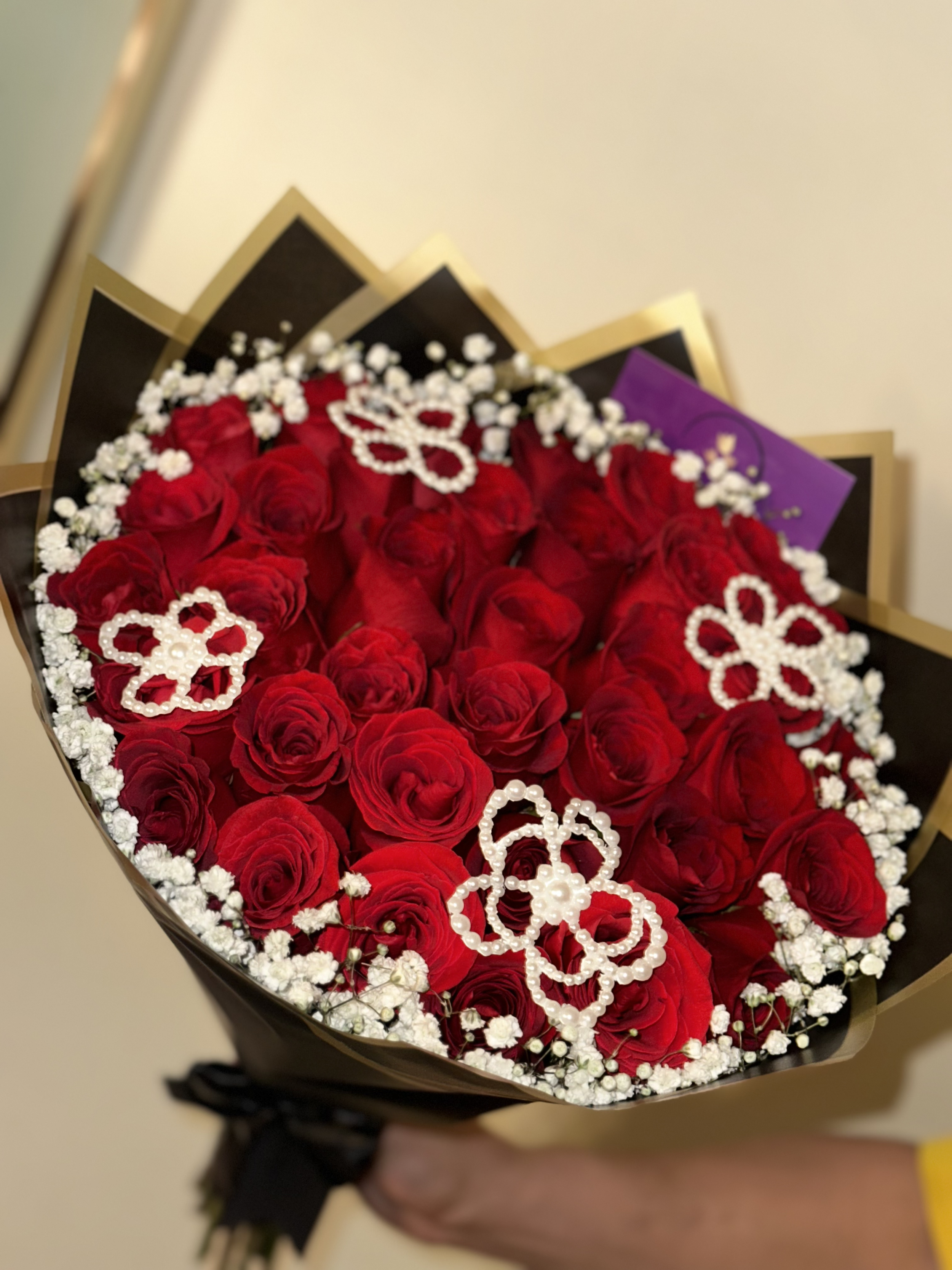 Red Rose and White Trim Bouquet