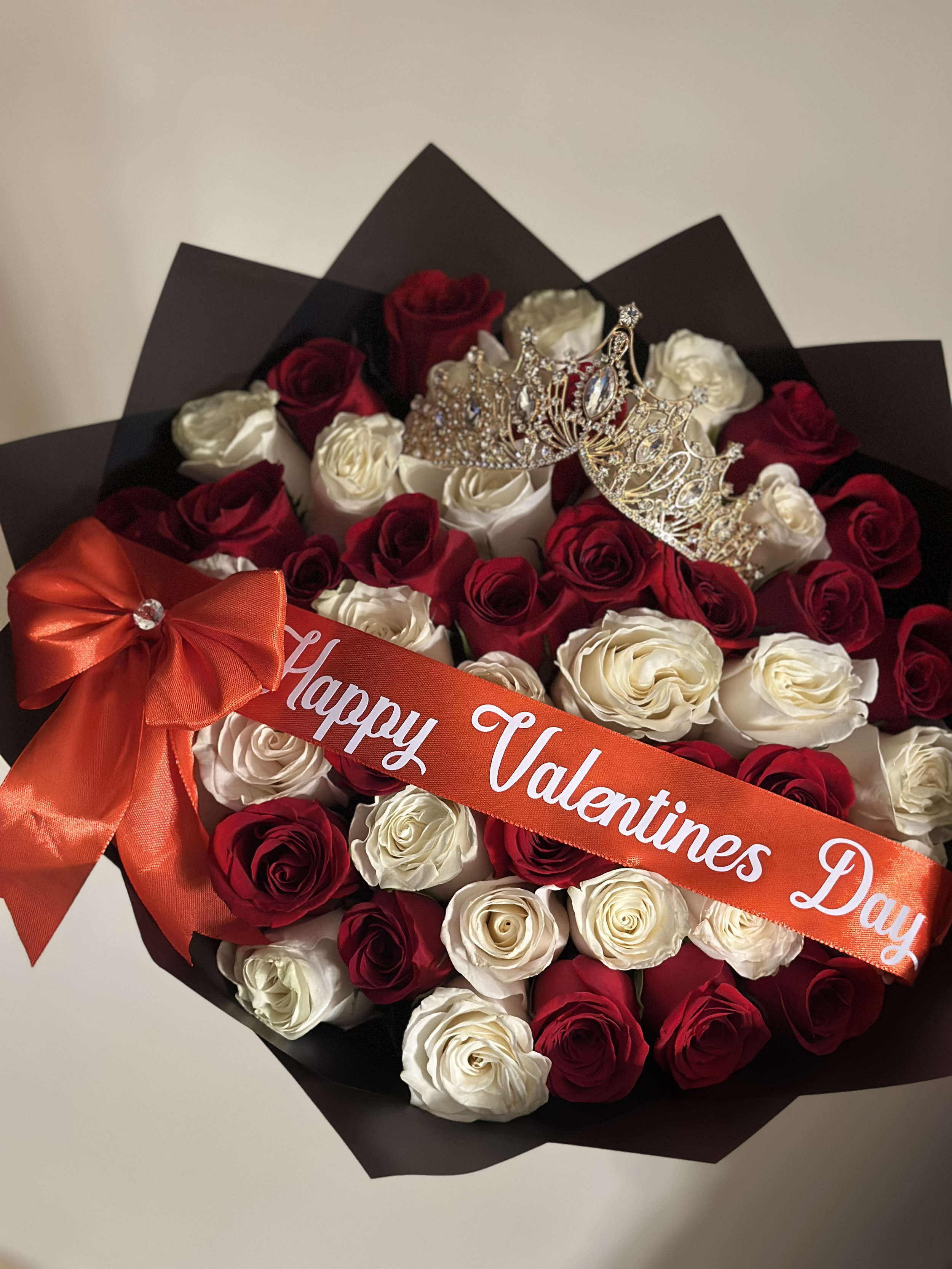 Happy Valentines Bouquet - Red and White Roses