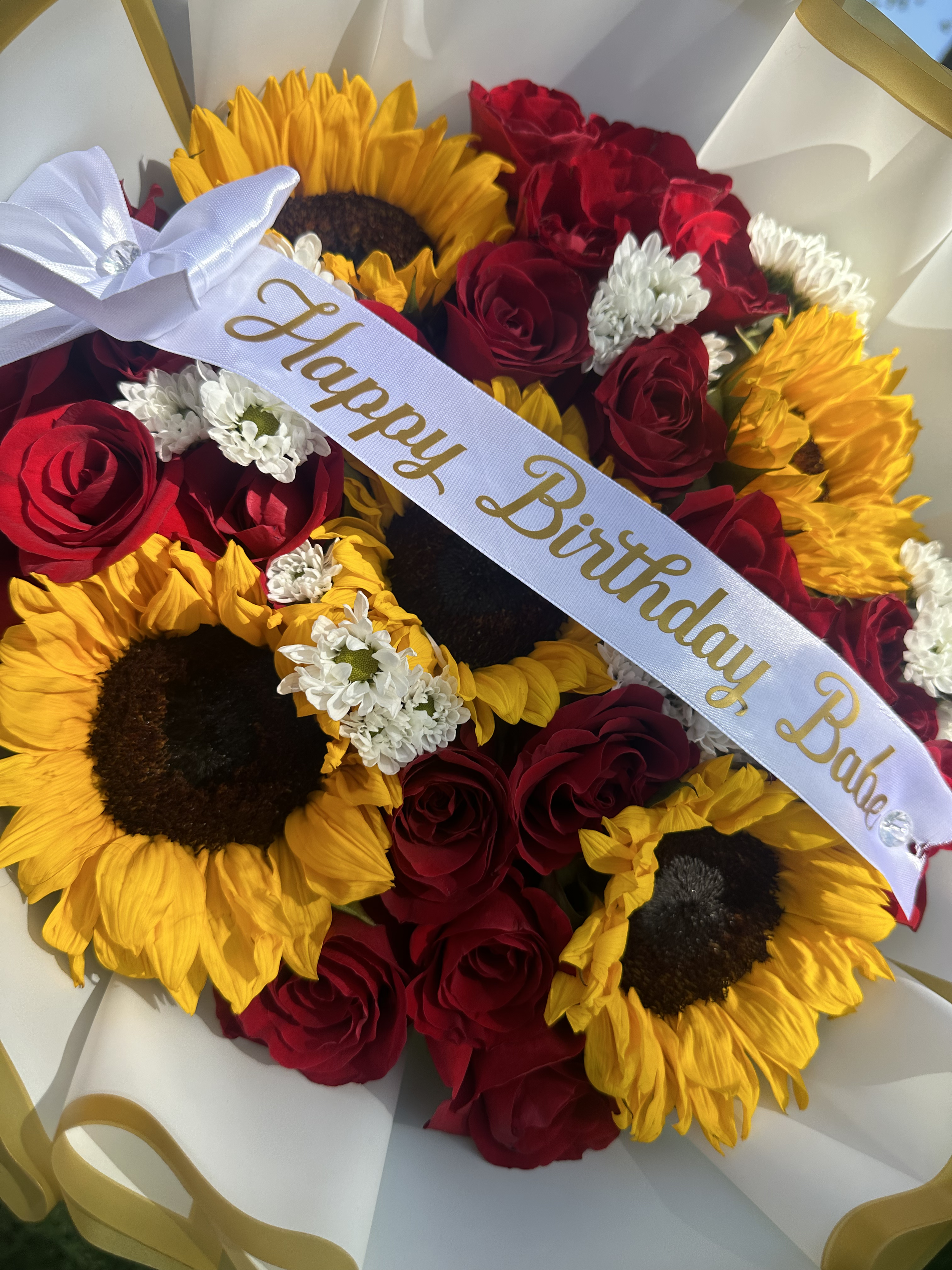 Happy Birthday Bouquet - Sunflowers and Roses