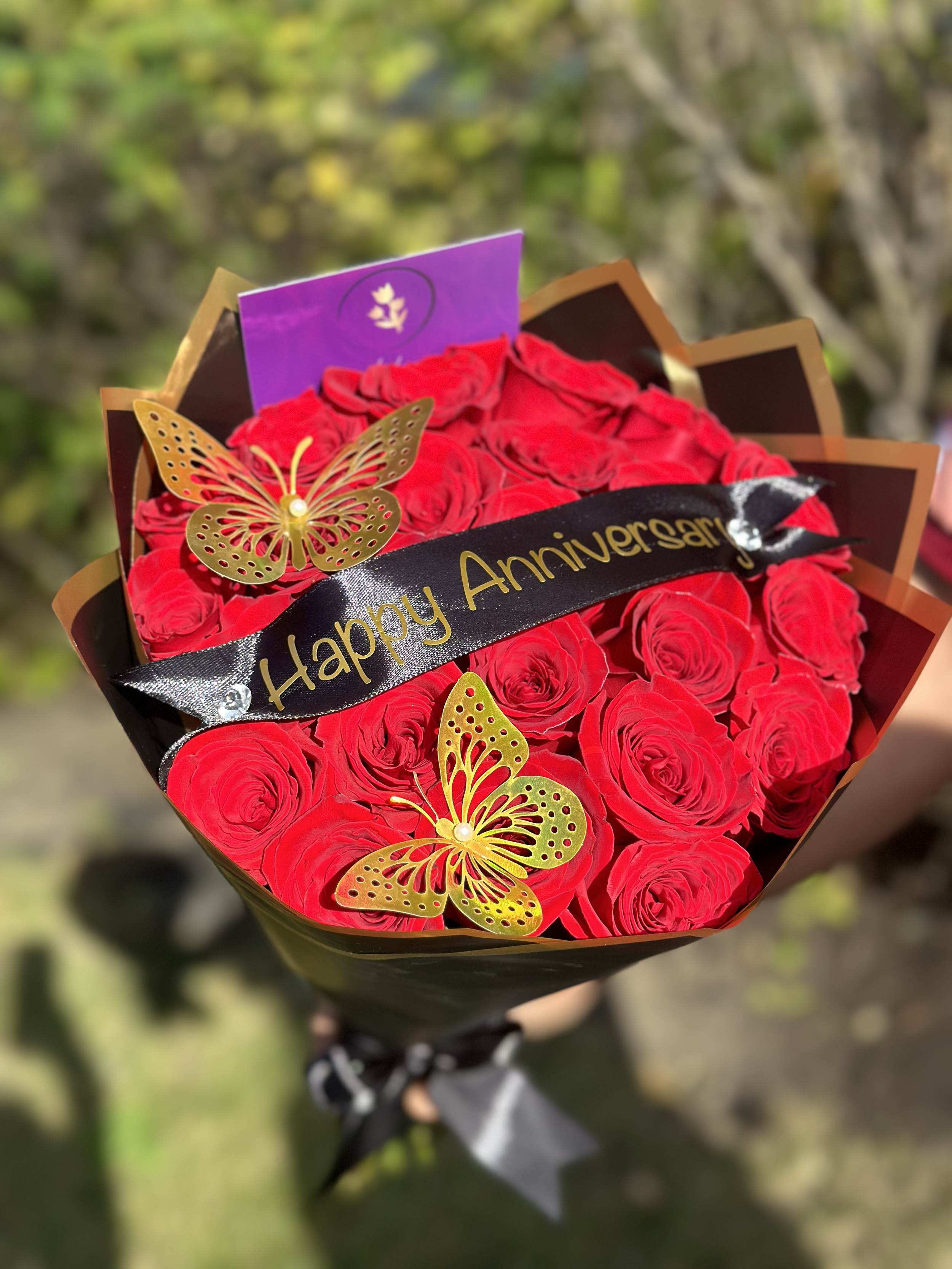 Happy Anniversary - Gold Butterflies