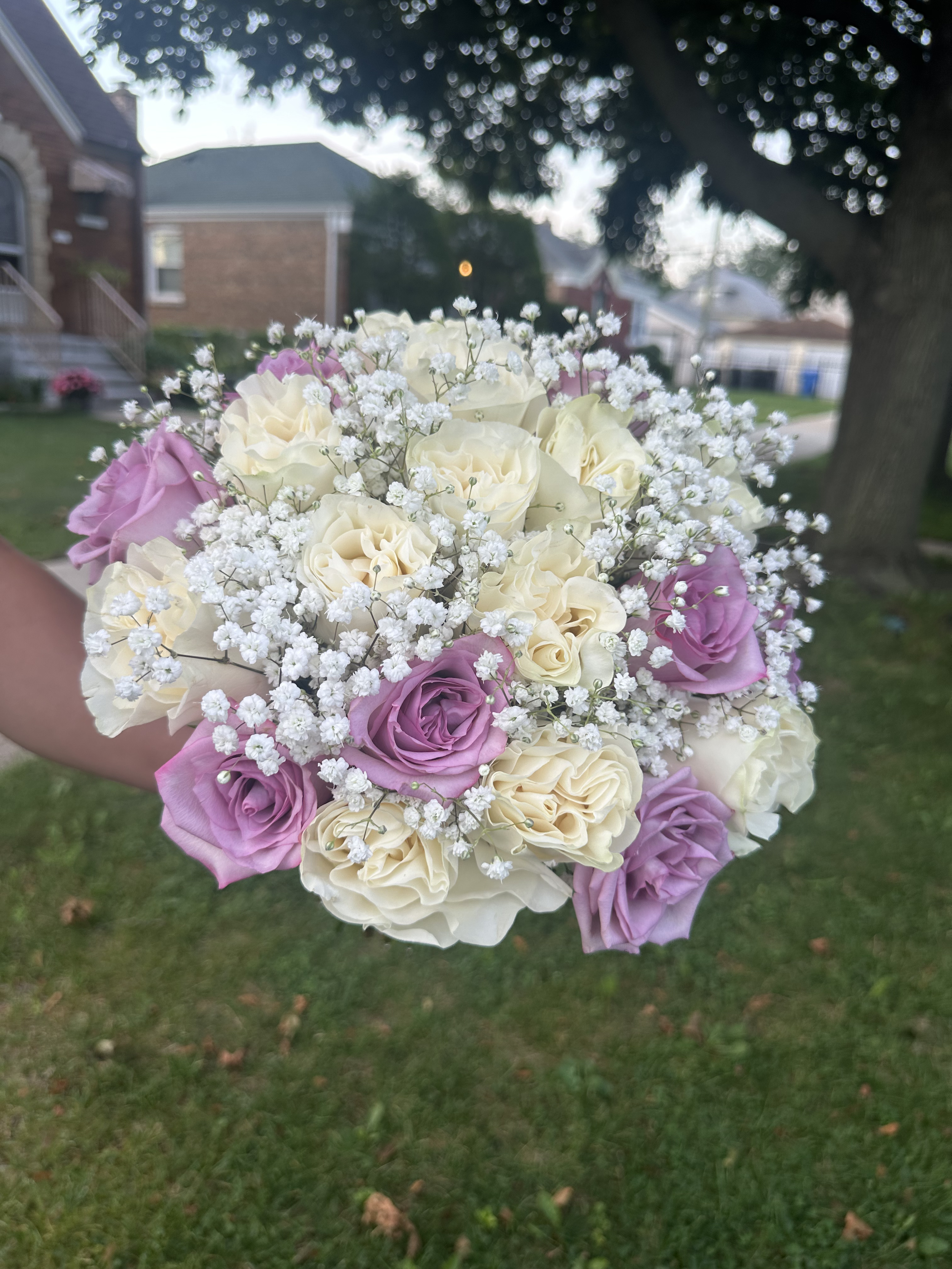 Cream and Purple Rose Bouquet