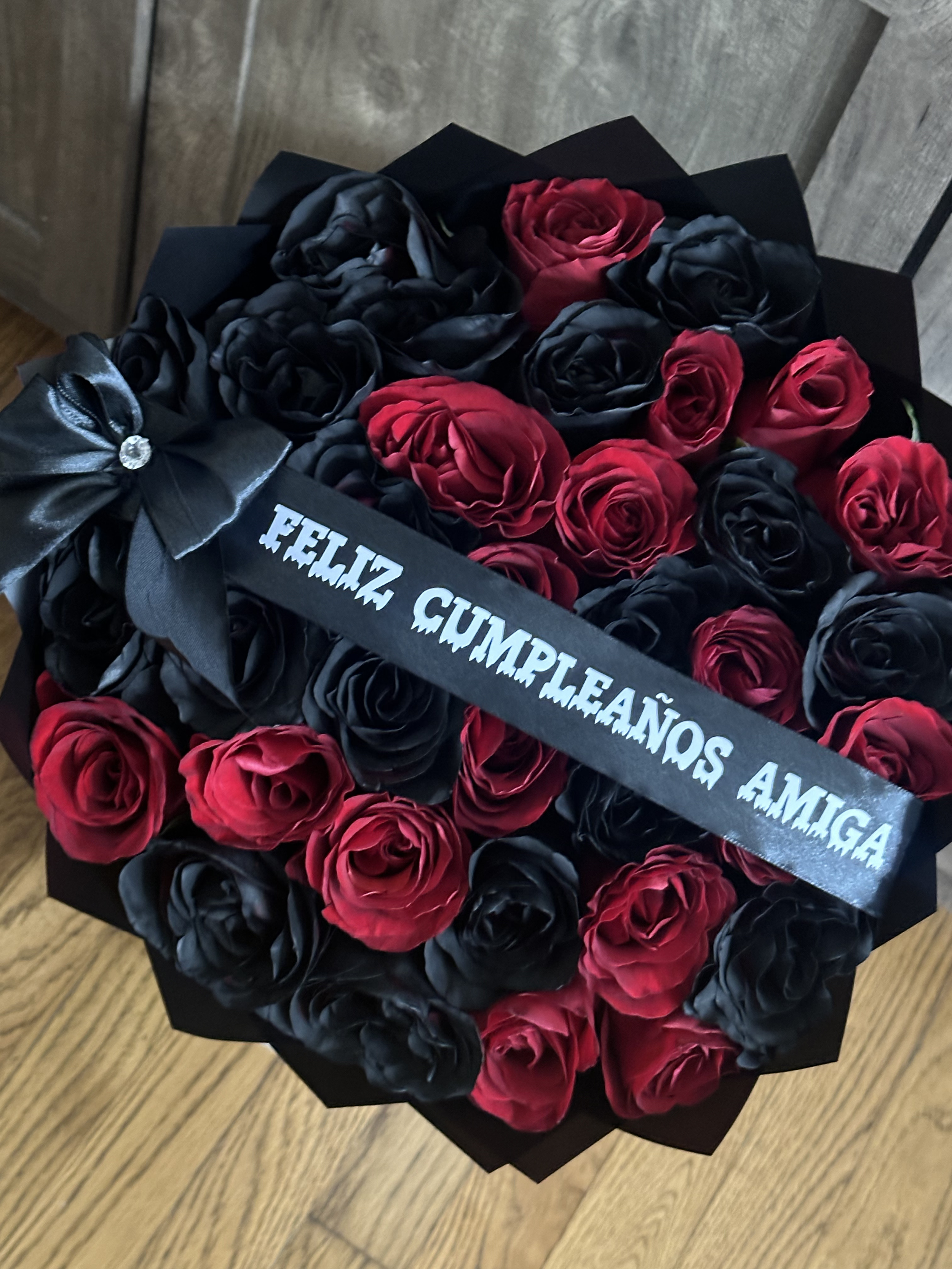 Happy Birthday - Black and Red Roses